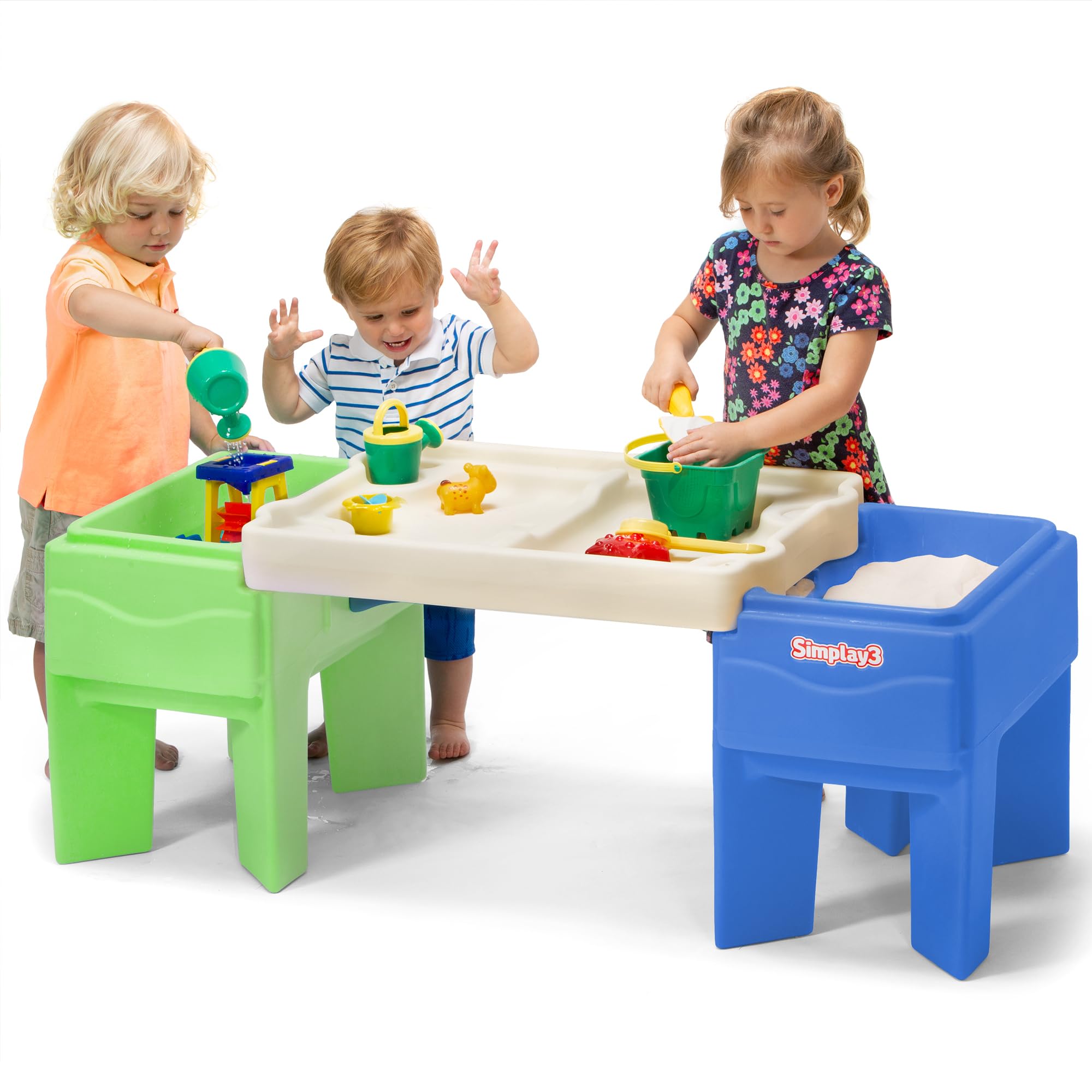 Simplay3 Sand and Water In-and-Out Sensory Activity Table for Toddlers, Kids All-Purpose Table with Lid and Built-In Storage, Blue and Green.
