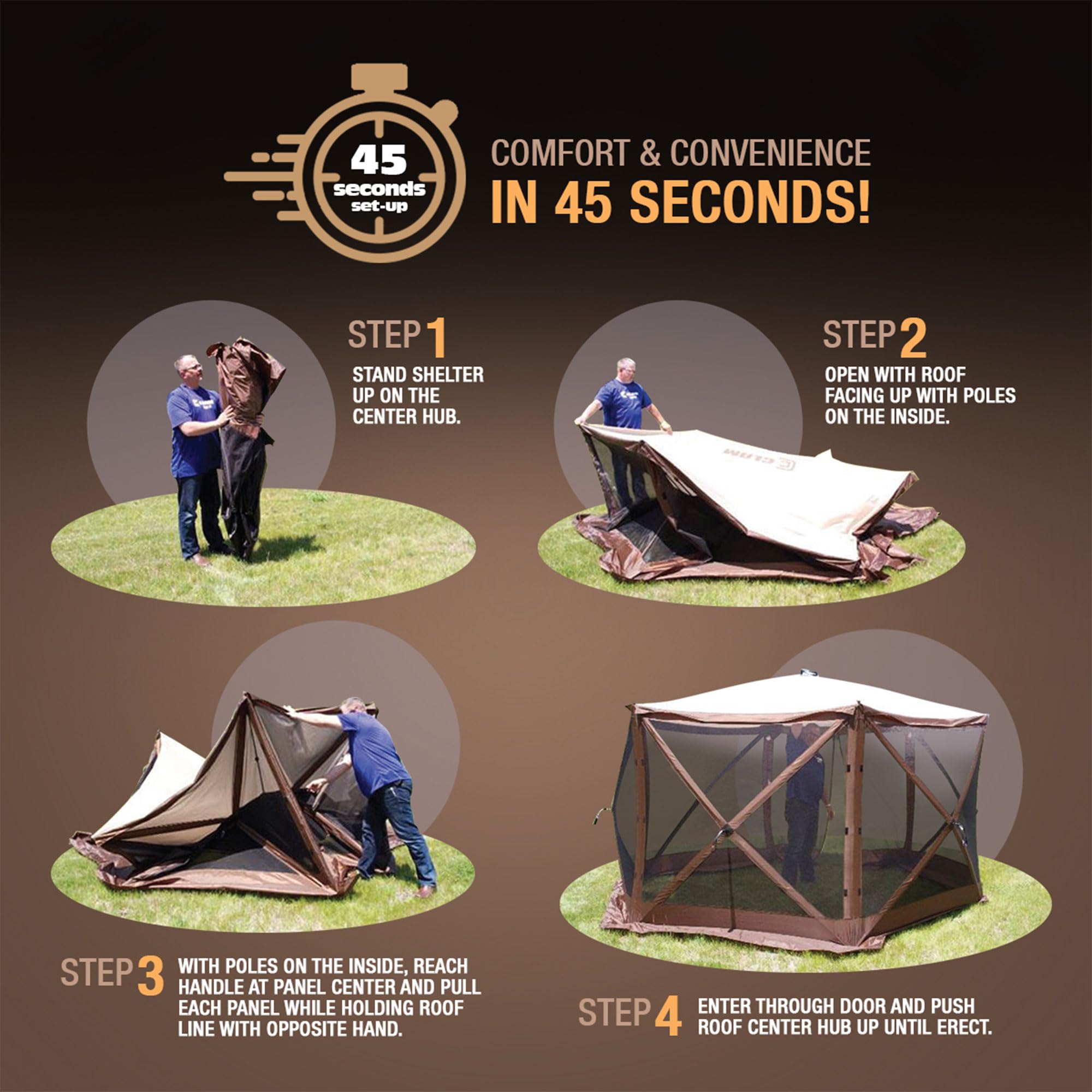Pop Up CLAM Screen Tent, Outdoor Camping Gazebo Canopy, Traveler, 6' x 6', Green