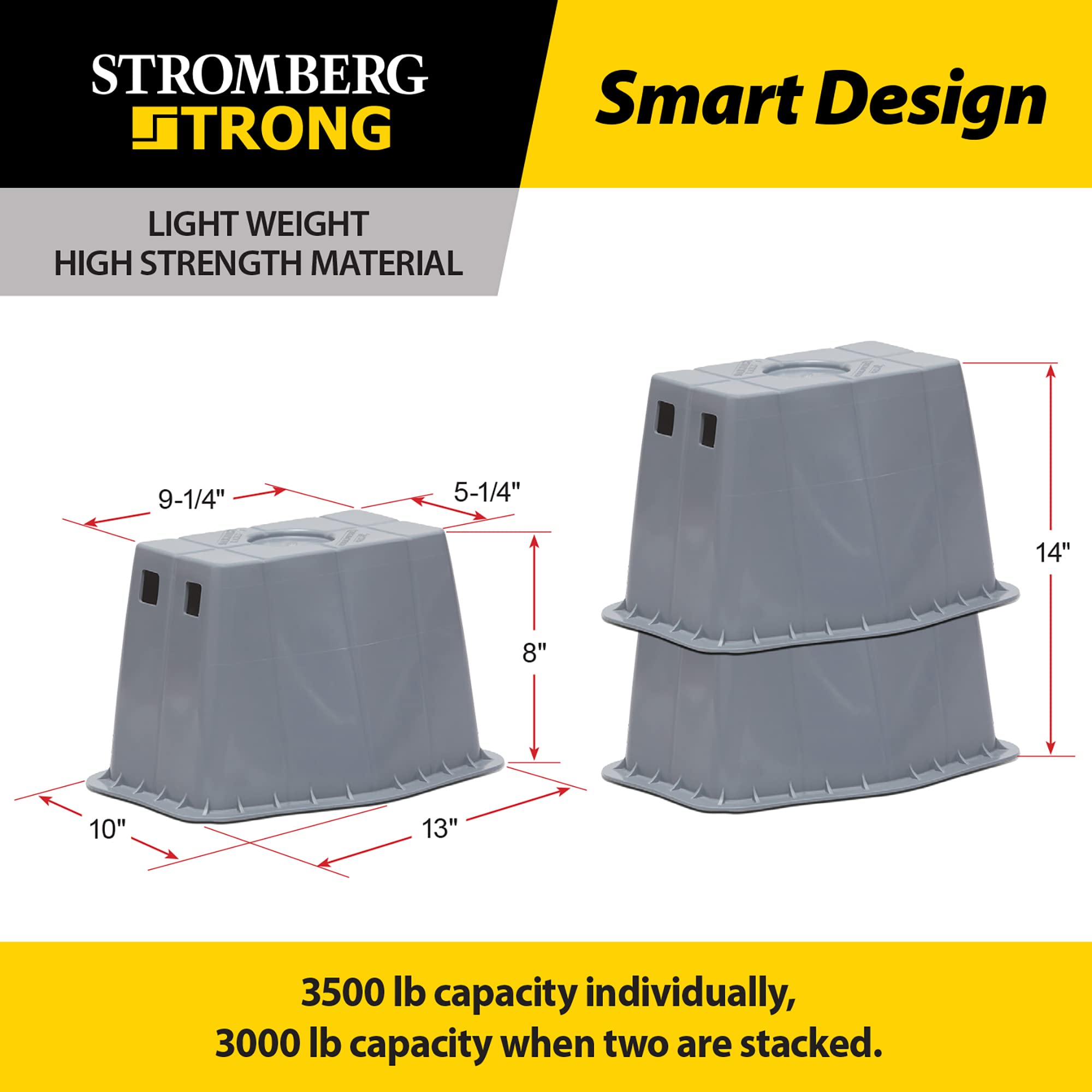 Stromberg Carlson Peak JBP-813.4 Base Pad - Trailer Jack Block – RV Pads – Travel Trailer Accessories – Tongue Jack Base – Leveling Block – Camper Accessories for RV Platform (4 Pack, Gray)