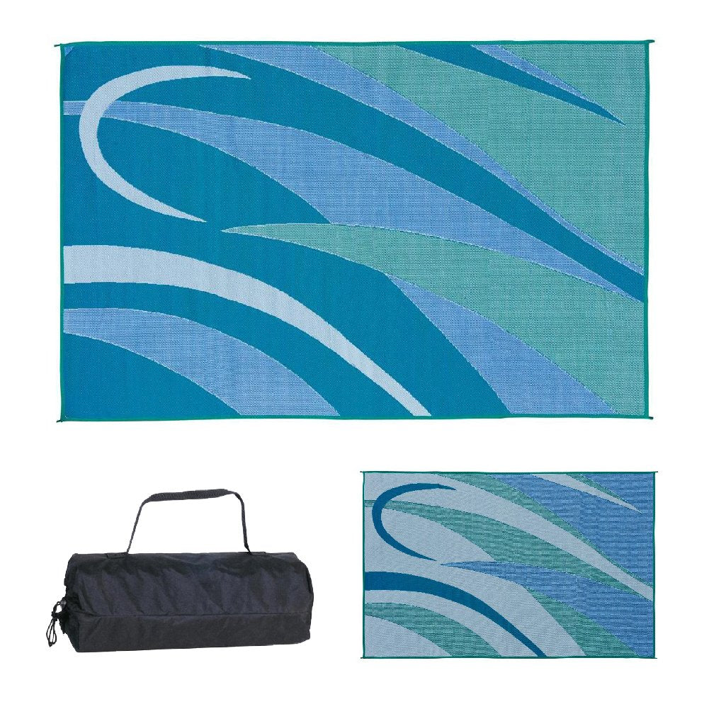 8-Feet x 12-Feet Stylish Camping RV Outdoor Camping Reversible Patio Mat, GA3 Blue/Green