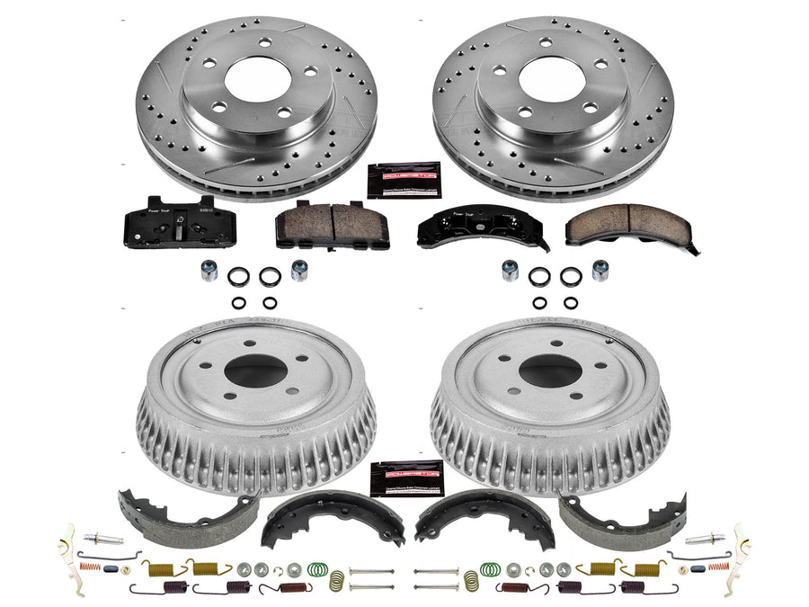 Power Stop K15080DK Z23 Carbon Fiber Brake Pads Front and Rear with Drilled & Slotted Brake Drums Kit For Cadillac DeVille 1985-1986, Oldsmobile 98 1985-1986 [Model Specific]