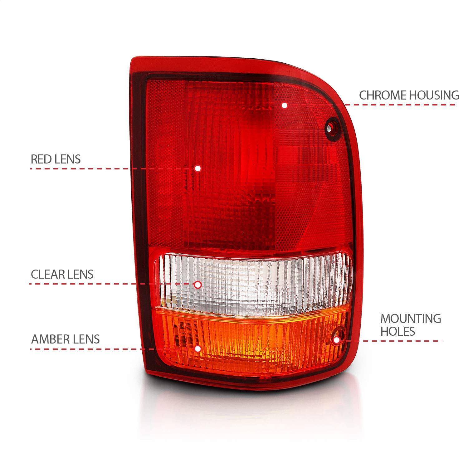 1993-1997 Ford Ranger ANZO USA Tail Lights Red/Clear (OE)