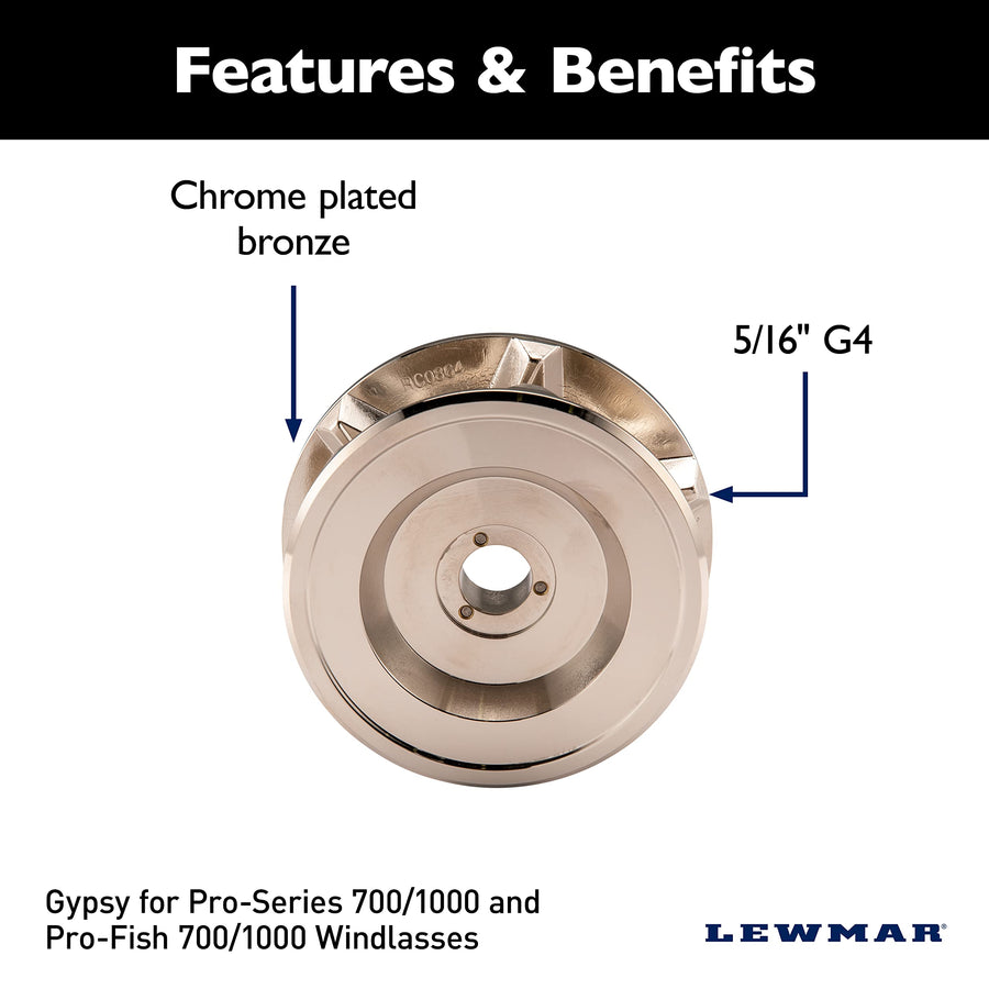 Lewmar Gypsy Pro Series RC 5/16" G4 in Chromed Bronze – Replacement for Pro-Series 700/1000 and Pro-Fish 700/1000 Windlasses, Made from Chrome Plated Bronze