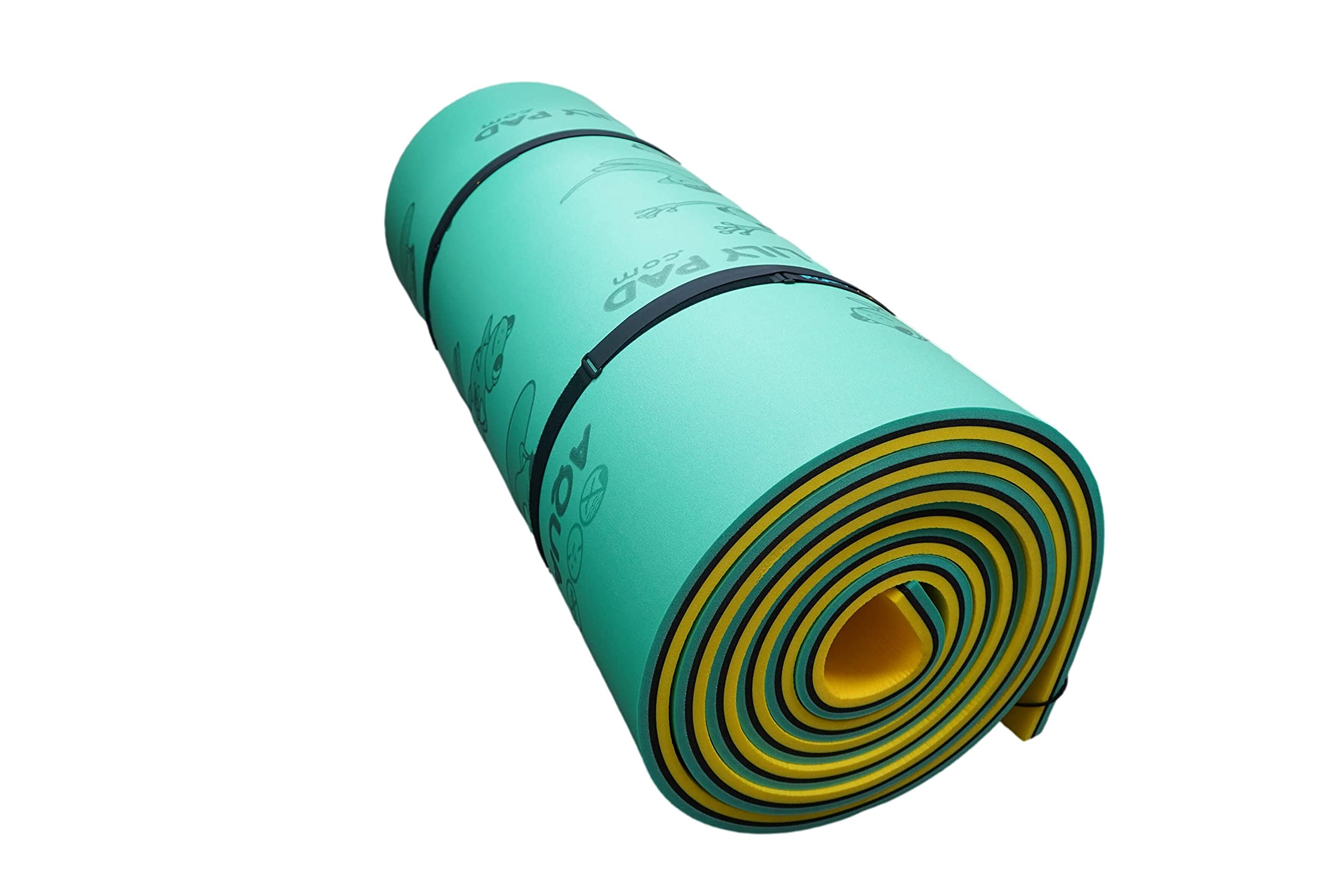 Aqua Lily Pad Floating Bullfrog Water Mat, Extra Buoyant 3 Layer Yellow / Black / Green Foam Island, Made in The USA (30 Foot)
