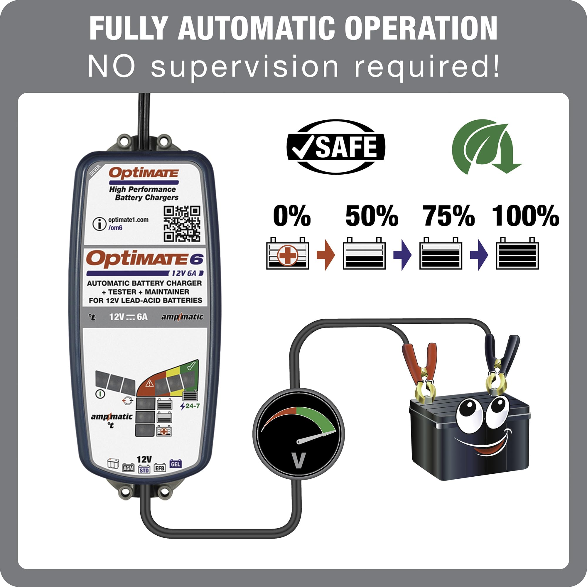 Optimate 6 AmpMatic - 6A 12V, High Performance Automotive Battery Charger & maintainer for premium AGM, Deep-Cycle Batteries (TM-361)