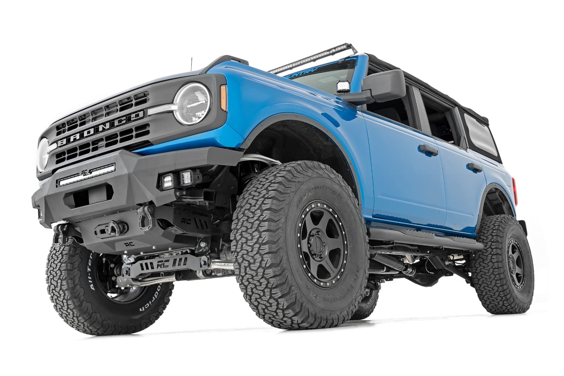 Oval Nerf Step Bars Rough Country for Ford Bronco (2021-2025) 4-Door - OEM Style Rails with Built-in Side Steps