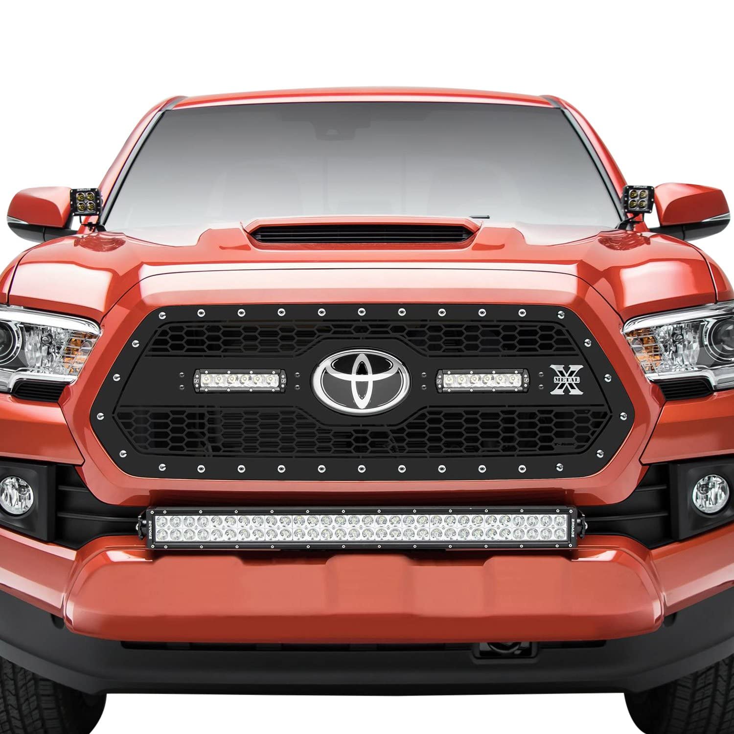 Torch Grille T-Rex Compatible with Tacoma Laser (2018-2021), Black, 1 Pc, Insert, Chrome Studs with (2) 6" LEDs for Toyota, Does Not Fit Vehicles with Camera - PN #7319511