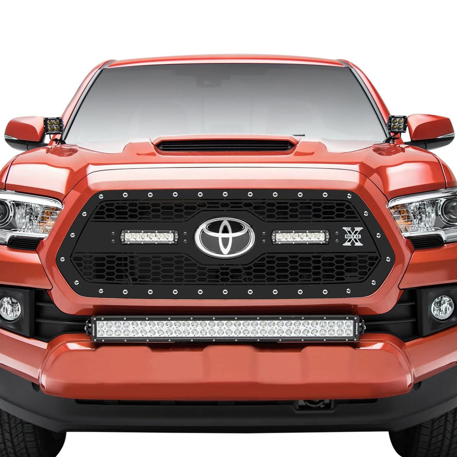 Torch Grille T-Rex Compatible with Tacoma Laser (2018-2021), Black, 1 Pc, Insert, Chrome Studs with (2) 6" LEDs for Toyota, Does Not Fit Vehicles with Camera - PN #7319511