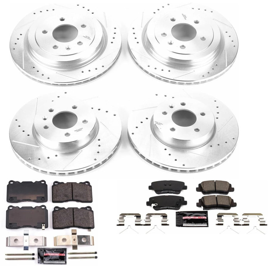 Power Stop K7403 Z23 Carbon Fiber Brake Pads Front and Rear with Drilled & Slotted Brake Rotors Kit For Cadillac ATS 2016-2018 [Model Specific]