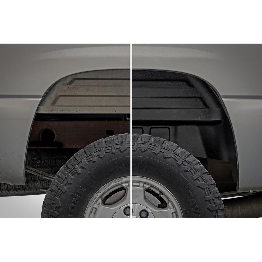 Rear Wheel Well Liners Rough Country for Chevy Silverado/GMC Sierra 1500 2WD/4WD (1999-2006 & Classic) - Heavy-Duty Rear Fender Liners for Mud & Debris Protection, Made in USA