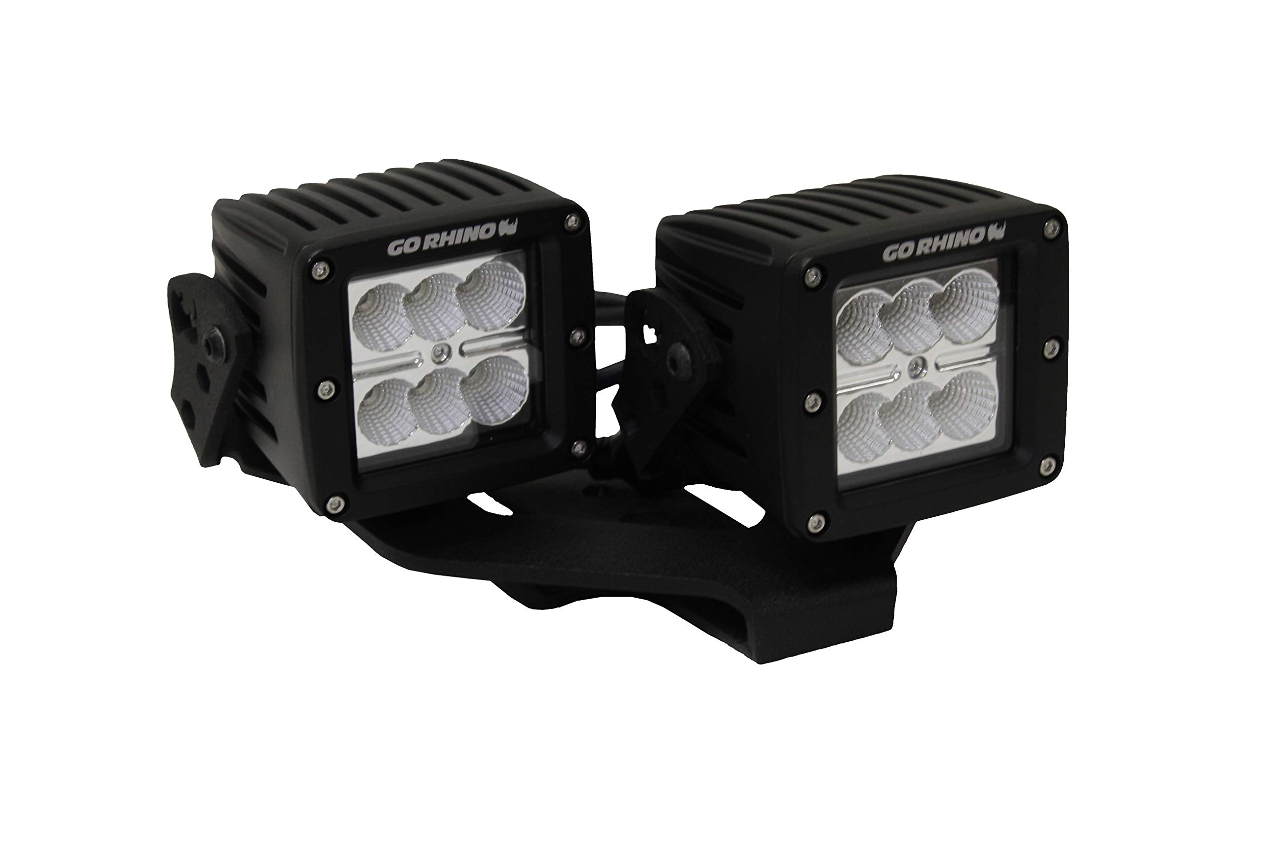 Go Rhino Dual Cube 3" x 3" Lights Center Hood Light Mounts | Mild Steel, Textured Black | 732231T | Fits 2018-2024 Jeep Wrangler; 2020-2024 Jeep Gladiator Excludes Mojave