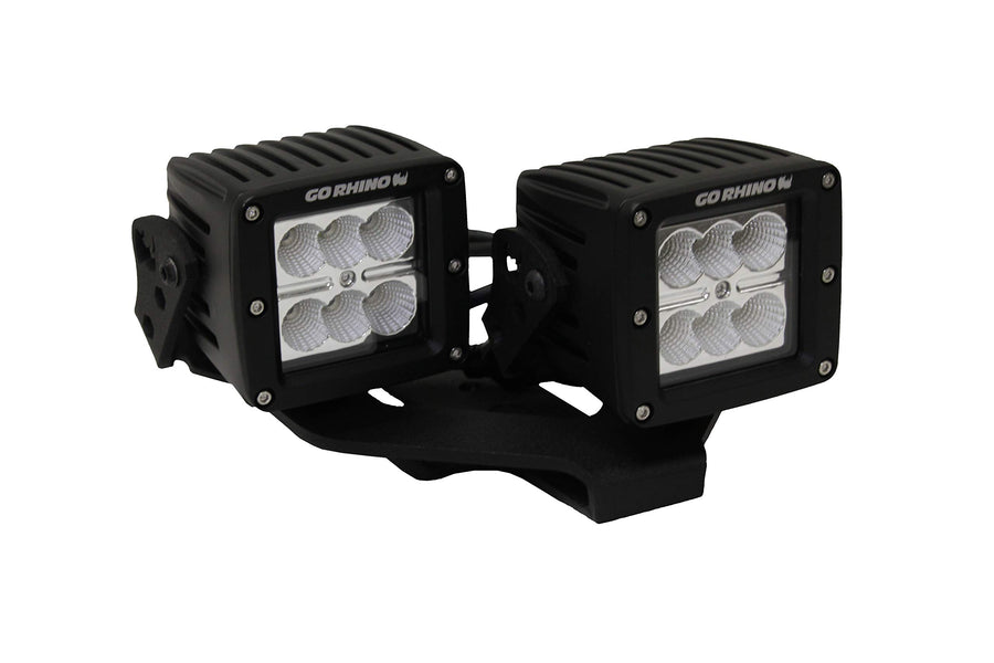 Go Rhino Dual Cube 3" x 3" Lights Center Hood Light Mounts | Mild Steel, Textured Black | 732231T | Fits 2018-2024 Jeep Wrangler; 2020-2024 Jeep Gladiator Excludes Mojave