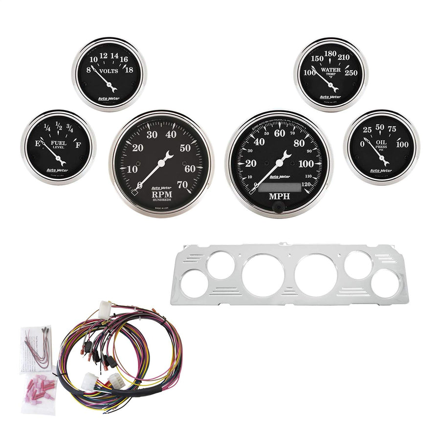 Gauge Kit AutoMeter 7043-OTB, 6 Pc, Chevy Truck 64-66, Tach/Mph/Fuel/Oilp/Wtmp/Volt, OTB