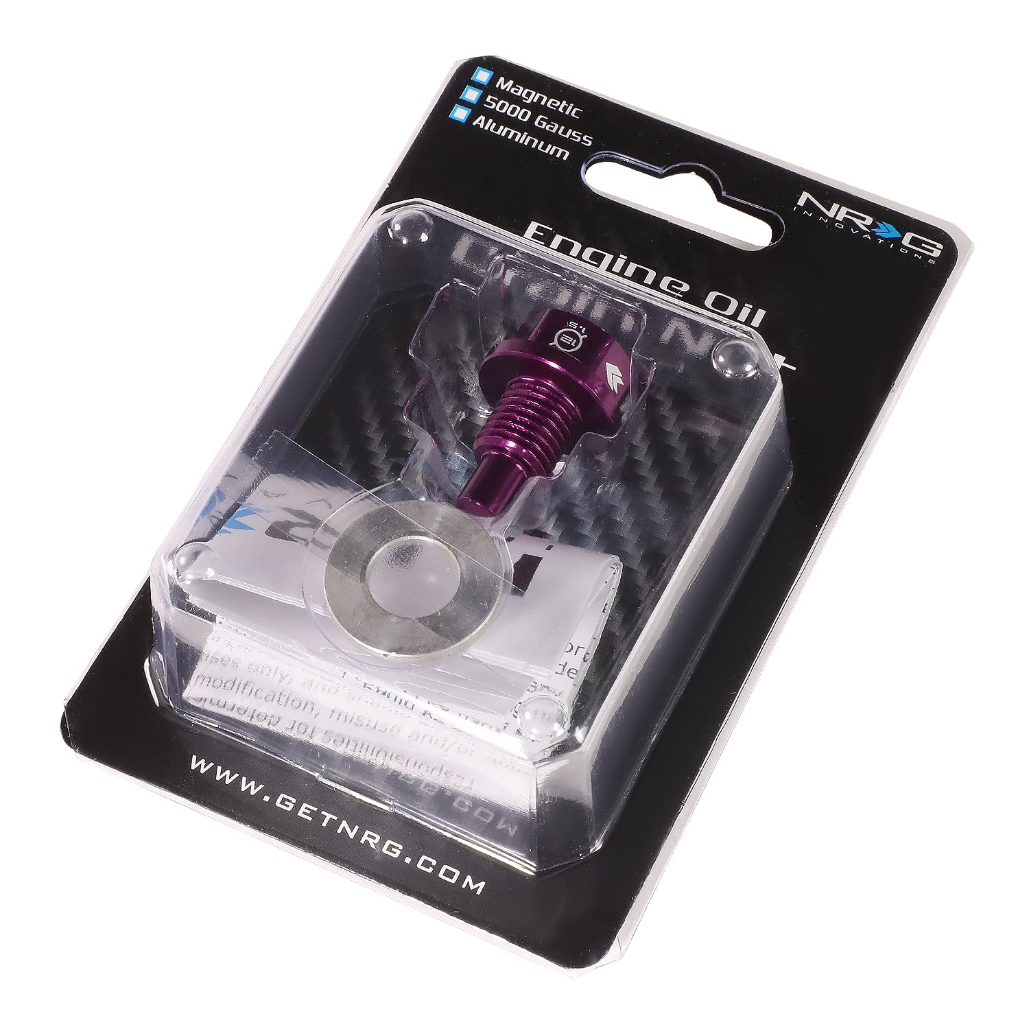 NRG Innovations Magnetic Oil Drain Plug, Engine Oil Drain Nut M12 X 1.5 Thread Size w/Washer, Purple, T-6061 Aluminum w/Stainless Steel Internal Magnet, NRG-NOP-400PP