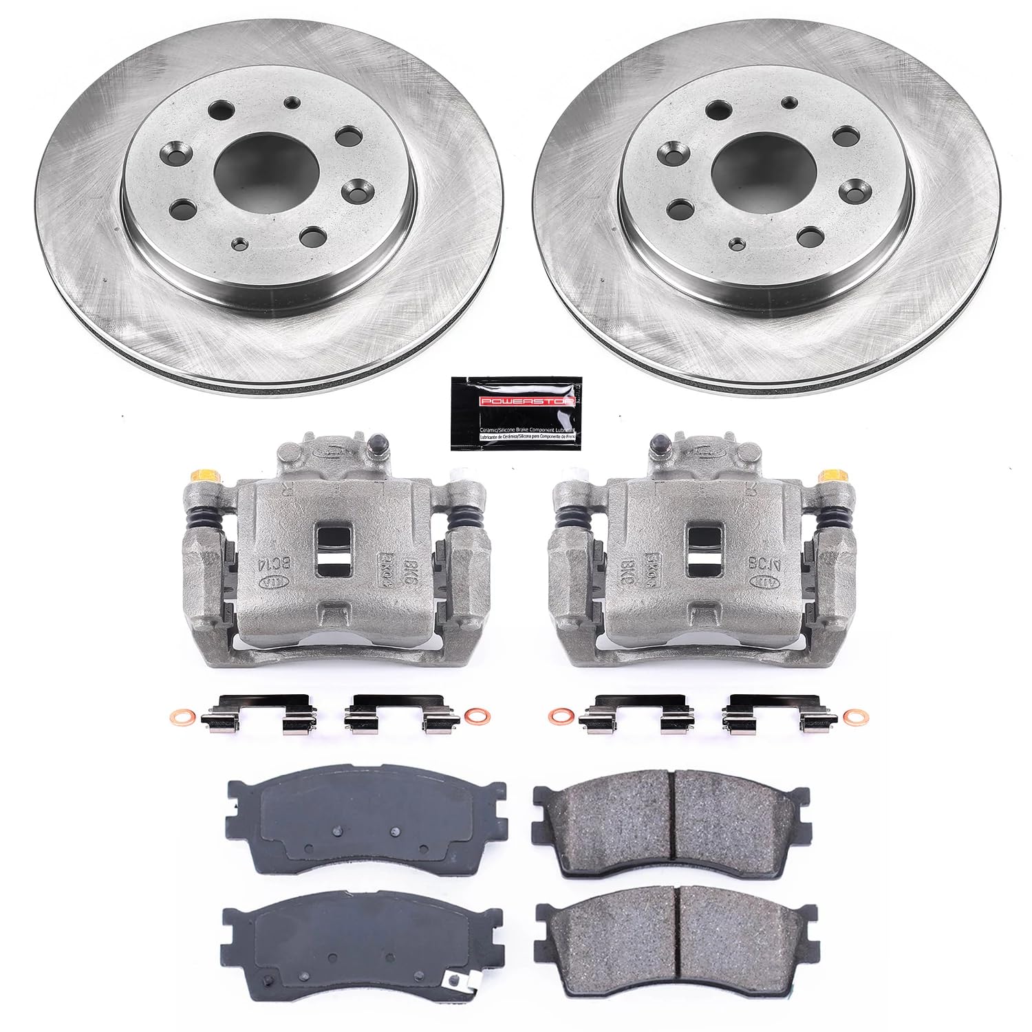 Power Stop KCOE5902 Replacement Autospeciality Front Caliper Kit- OE Rotors, Ceramic Brake Pads, Calipers For Kia Rio 2003-2005 [Model Specific]