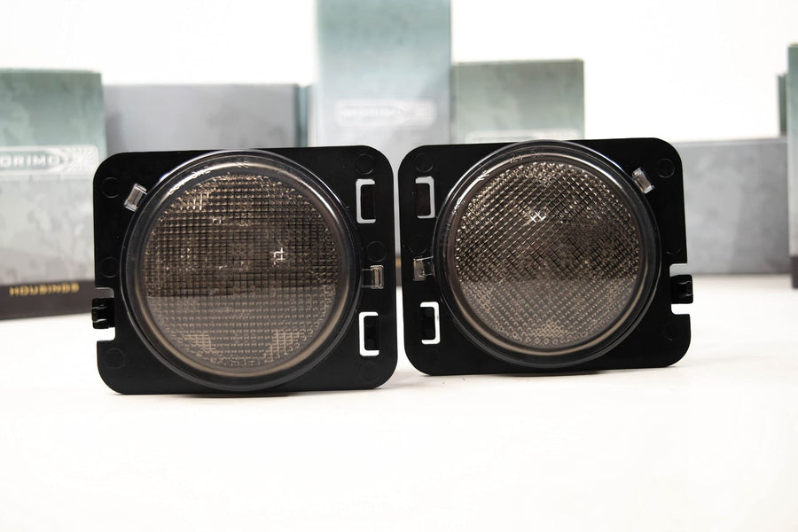 Jeep Wrangler JK 2007-2018 Morimoto XB LED Parking Lights Plug and Play OEM Replacement Performance Upgrade with Smoked Lens (PN: LF0473 pair of complete parking light assemblies)