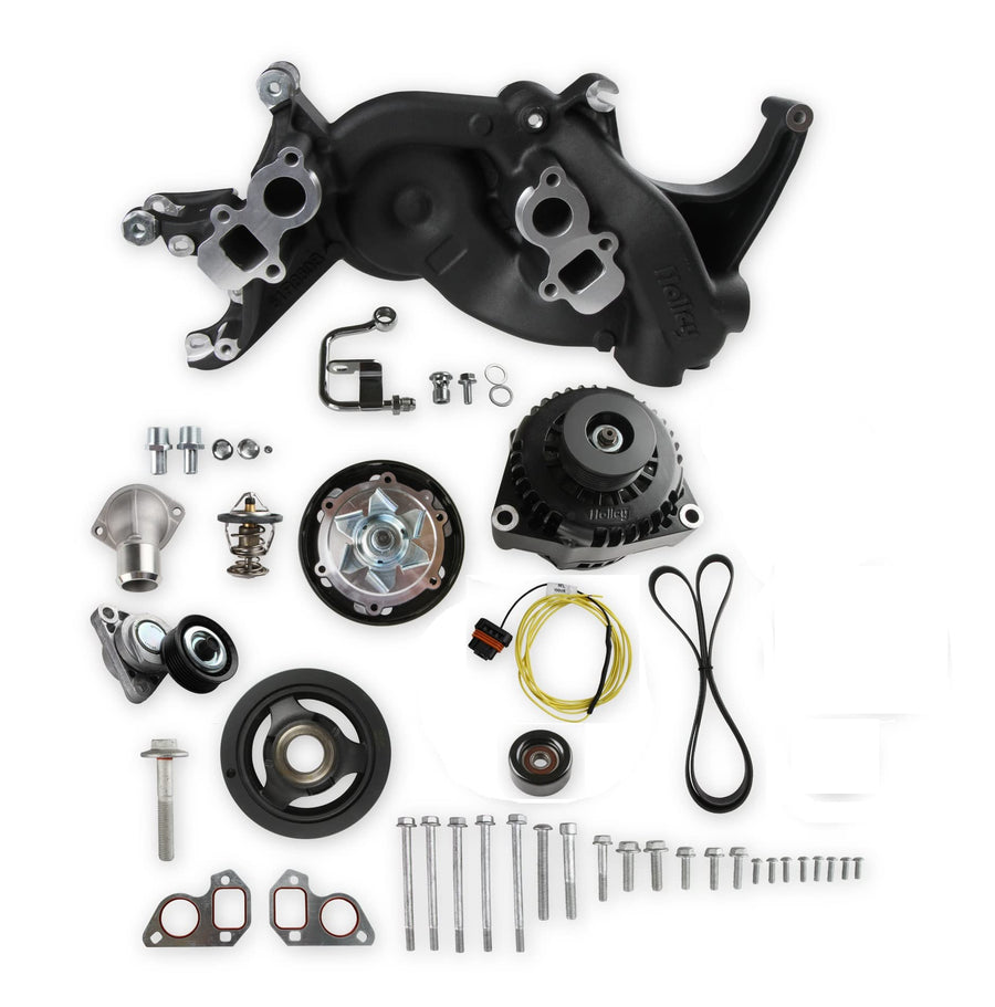 Holley Complete LS Swap Front Accessory Serpentine Drive System | Mid-Mount with Water Pump, Alternator | Gen III/IV 4.8/5.3/LS1/LS2/LS3/LS6 Black Finish 20-187BK