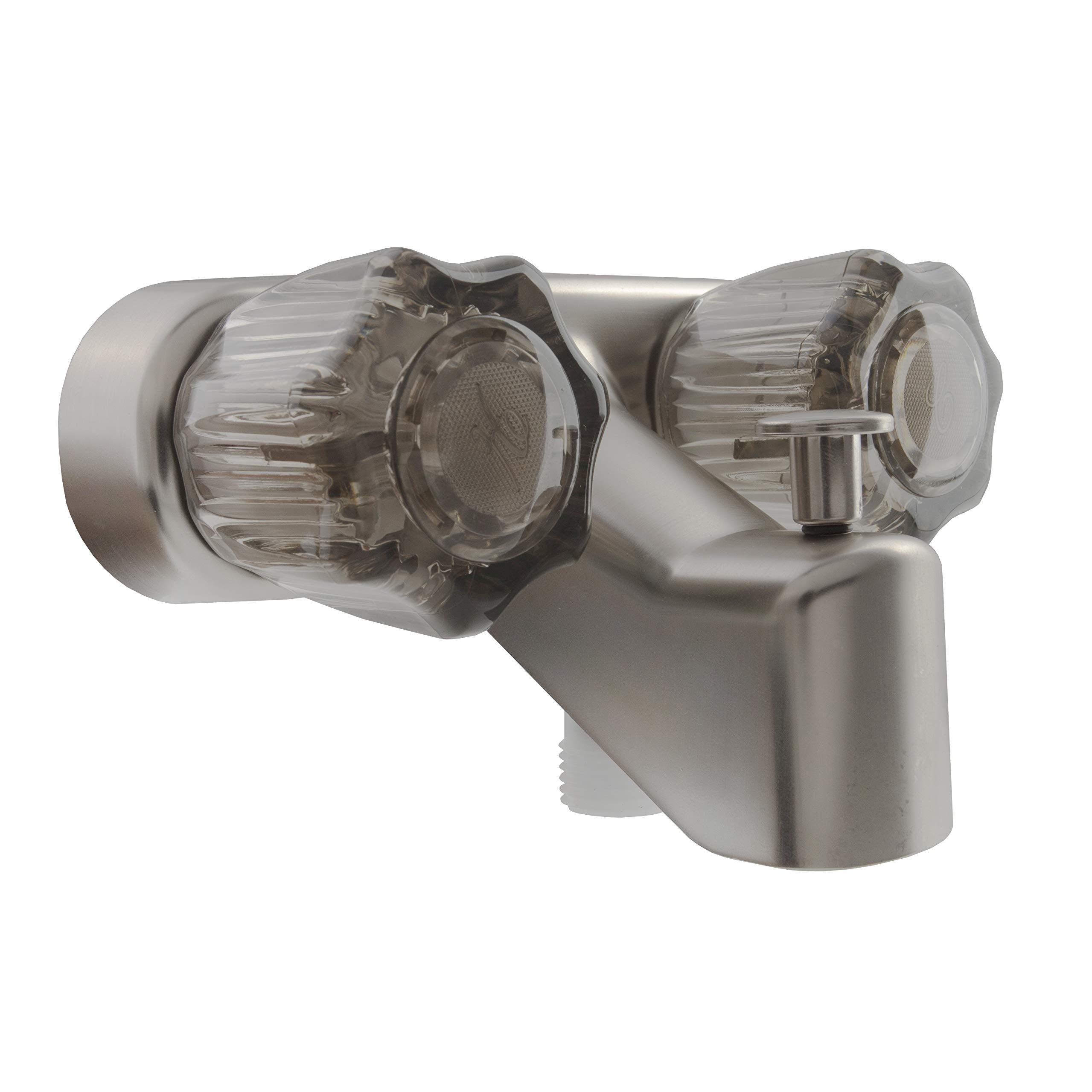 Dura Faucet RV Tub & Shower Faucet Valve Diverter DF-SA110S-SN with Smoked Acrylic Knobs (Brushed Satin Nickel)
