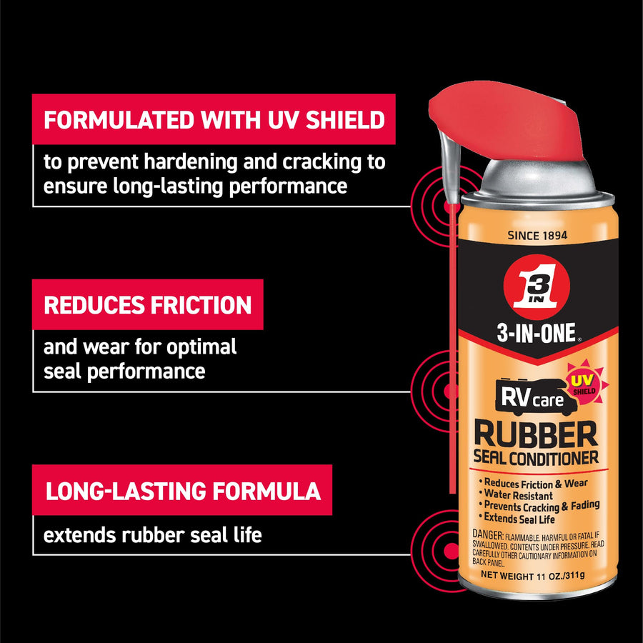 RVcare 3-IN-ONE Rubber Seal Conditioner with SMART STRAW SPRAYS 2 WAYS, 11 OZ