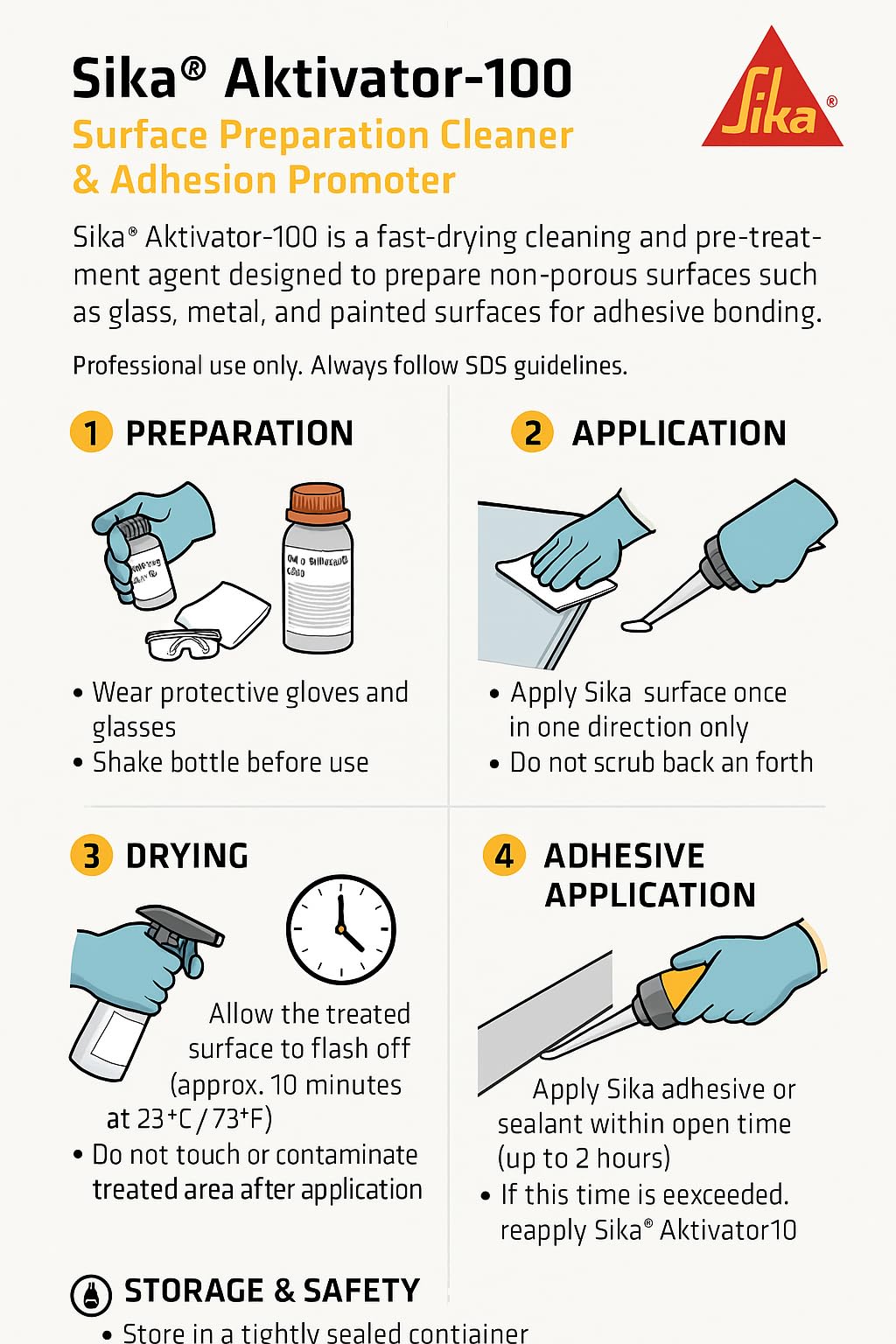 Sika 100 Aktivator Cleaning and Activating Agent 250ml Bottle