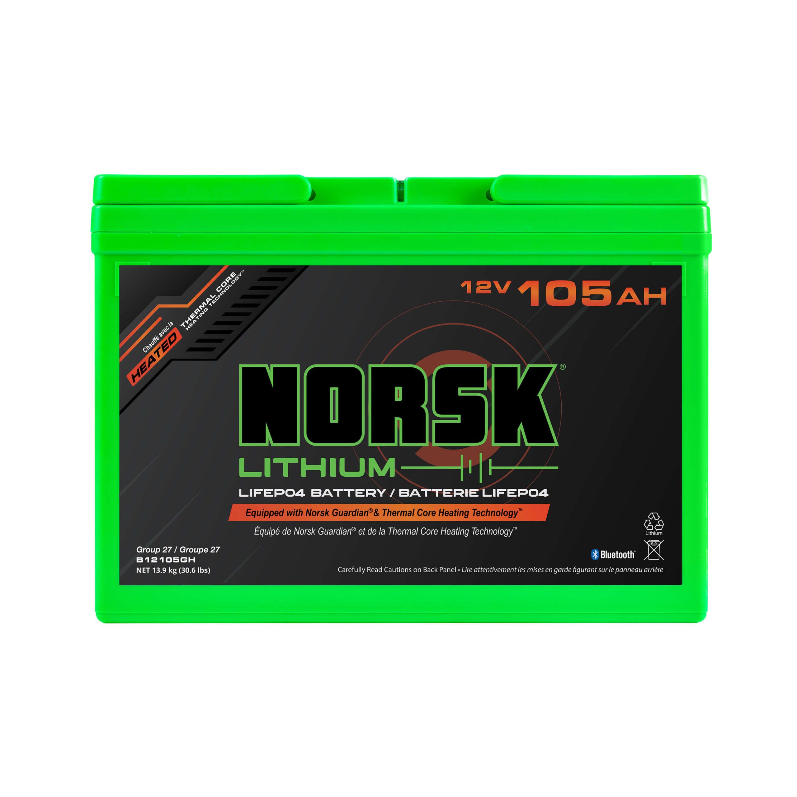 12V Norsk Lithium 105Ah Heated LiFEPO4 Deep Cycle Marine Lithium Battery | Bluetooth | Deep Sleep | IP67 Waterproof | Thermal Core Heating Technology | 10+2 Year Warranty