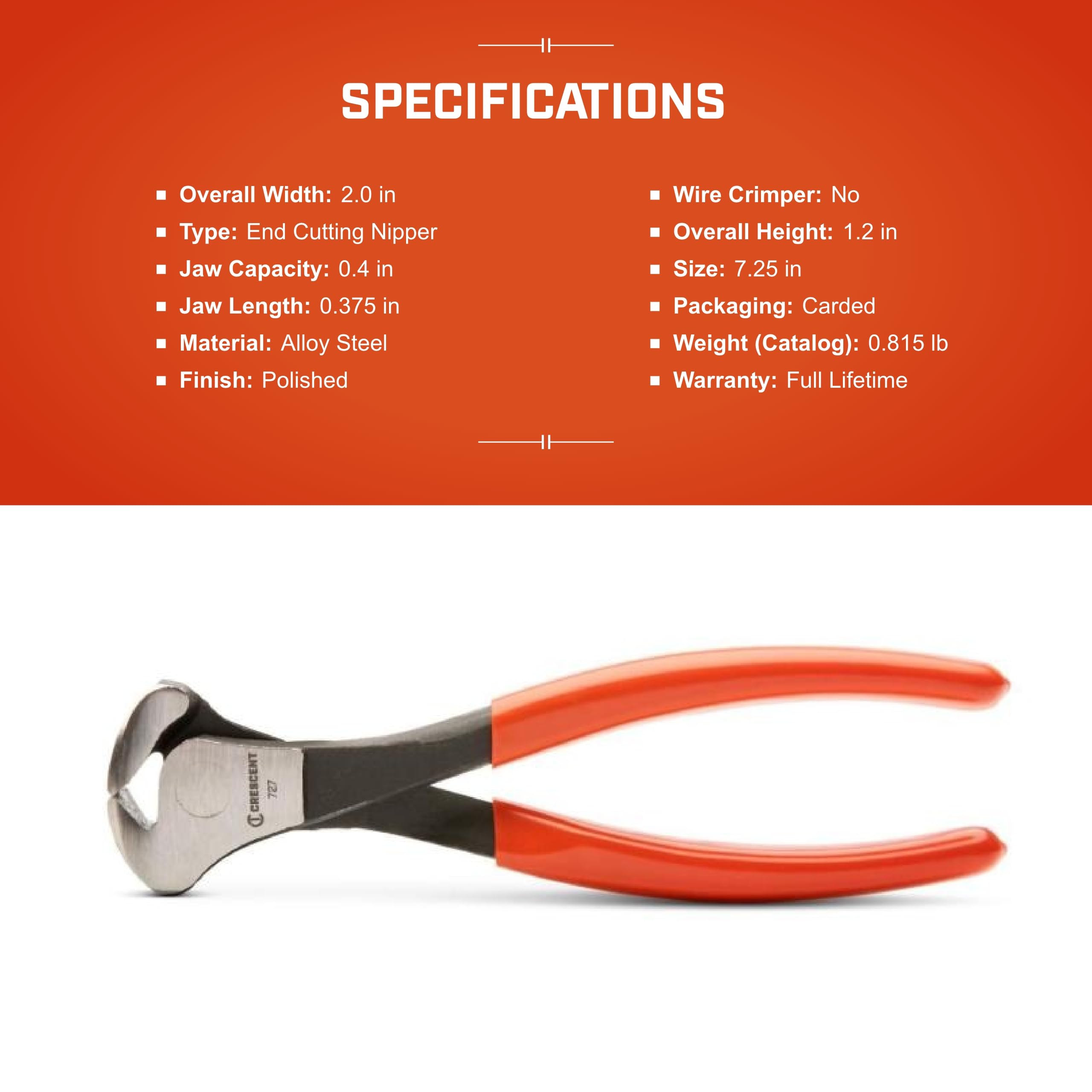 PLIERS, CRESCENT END CUT, SLD-JT, 7CV (727CVN-05)