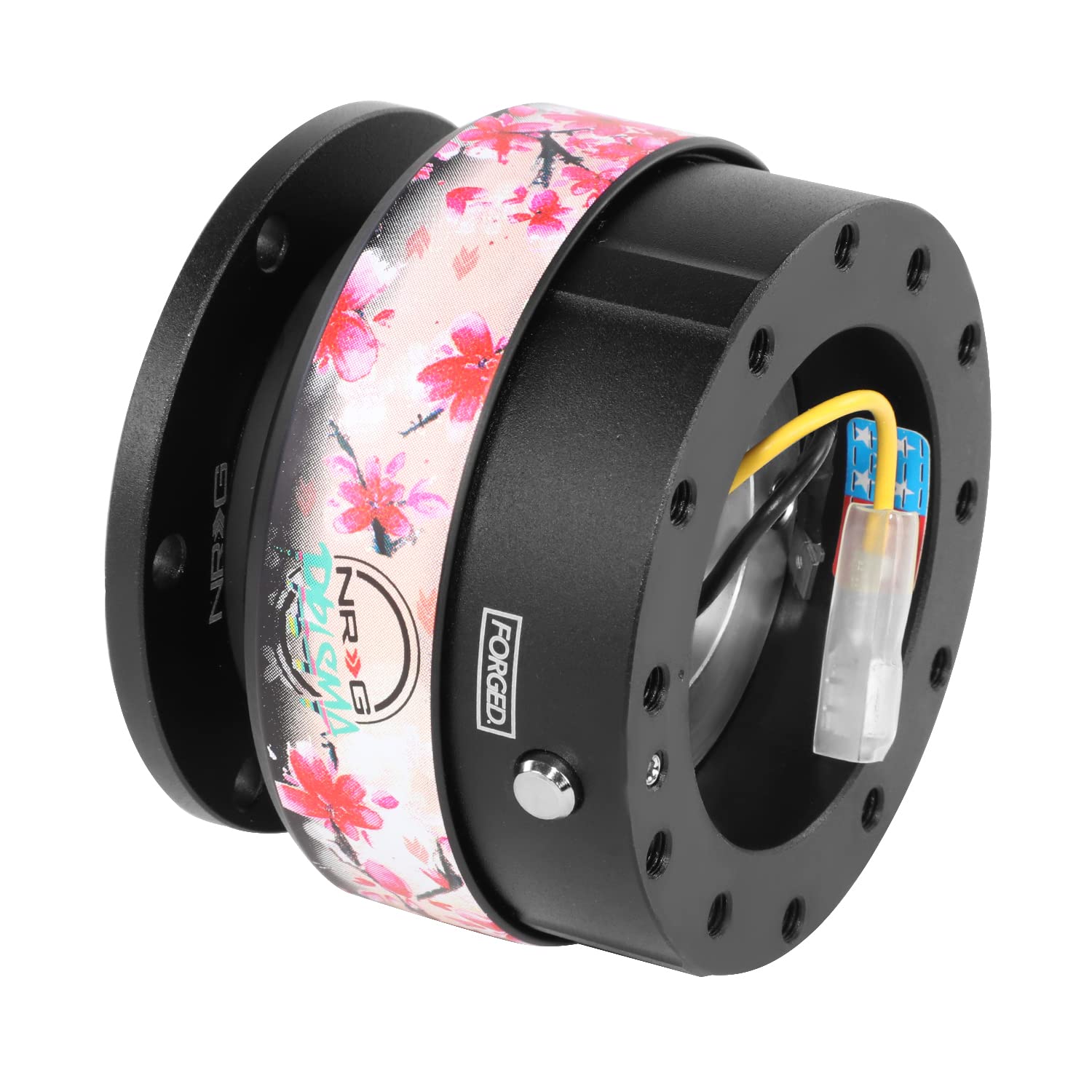 NRG Innovations Steering Wheel Gen 2.0 Quick Release Adapter 6-HOLE with Mounting Bolts, Quick Release - Black Body/Sakura ring with Prisma Collab, NRG-SRK-200BK-SAKURA