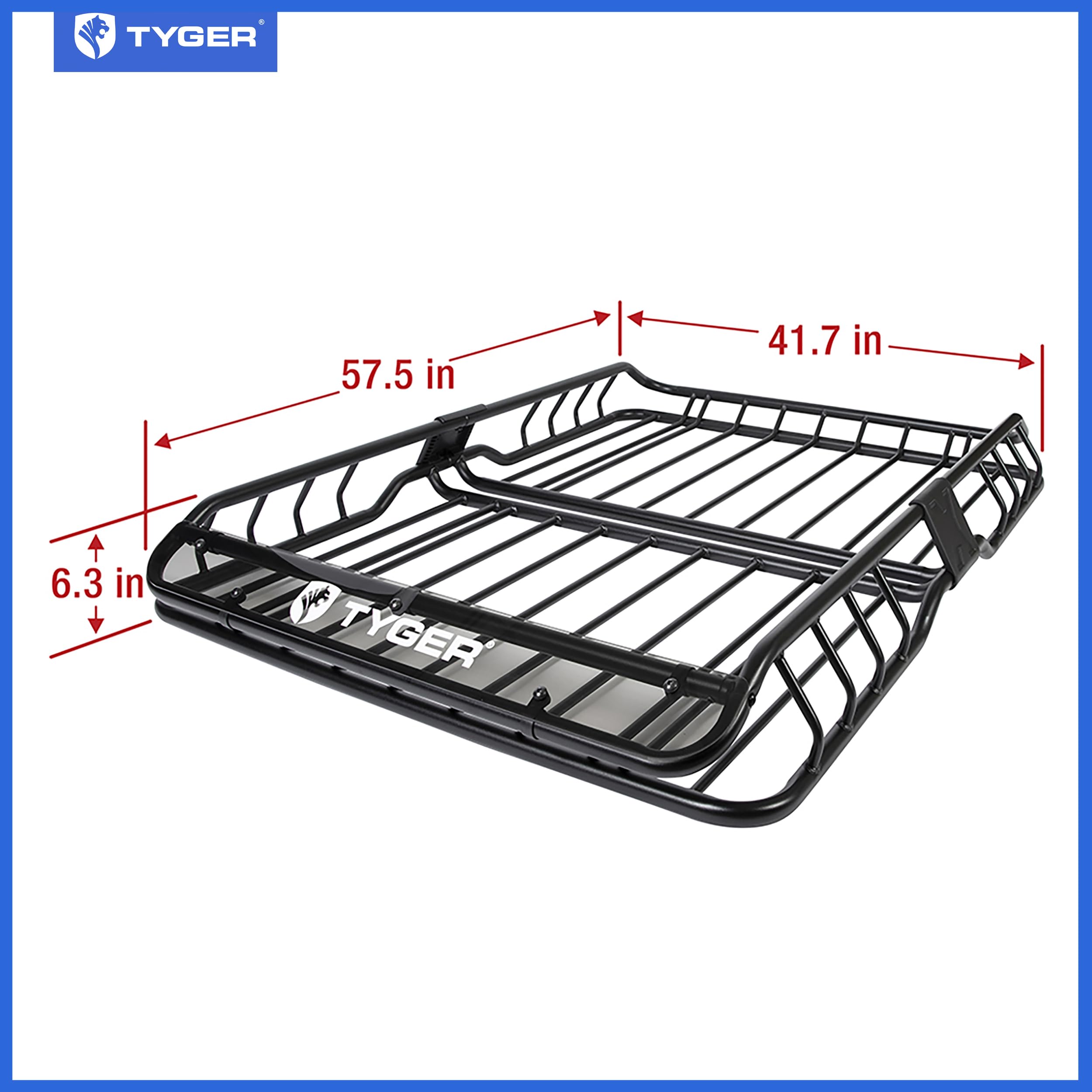 Tyger Auto Heavy Duty TG-RK1B942B Roof Mounted Cargo Basket Rack | L57.5 x W42 x H6 | Roof Top Luggage Carrier | with Wind Fairing, Black