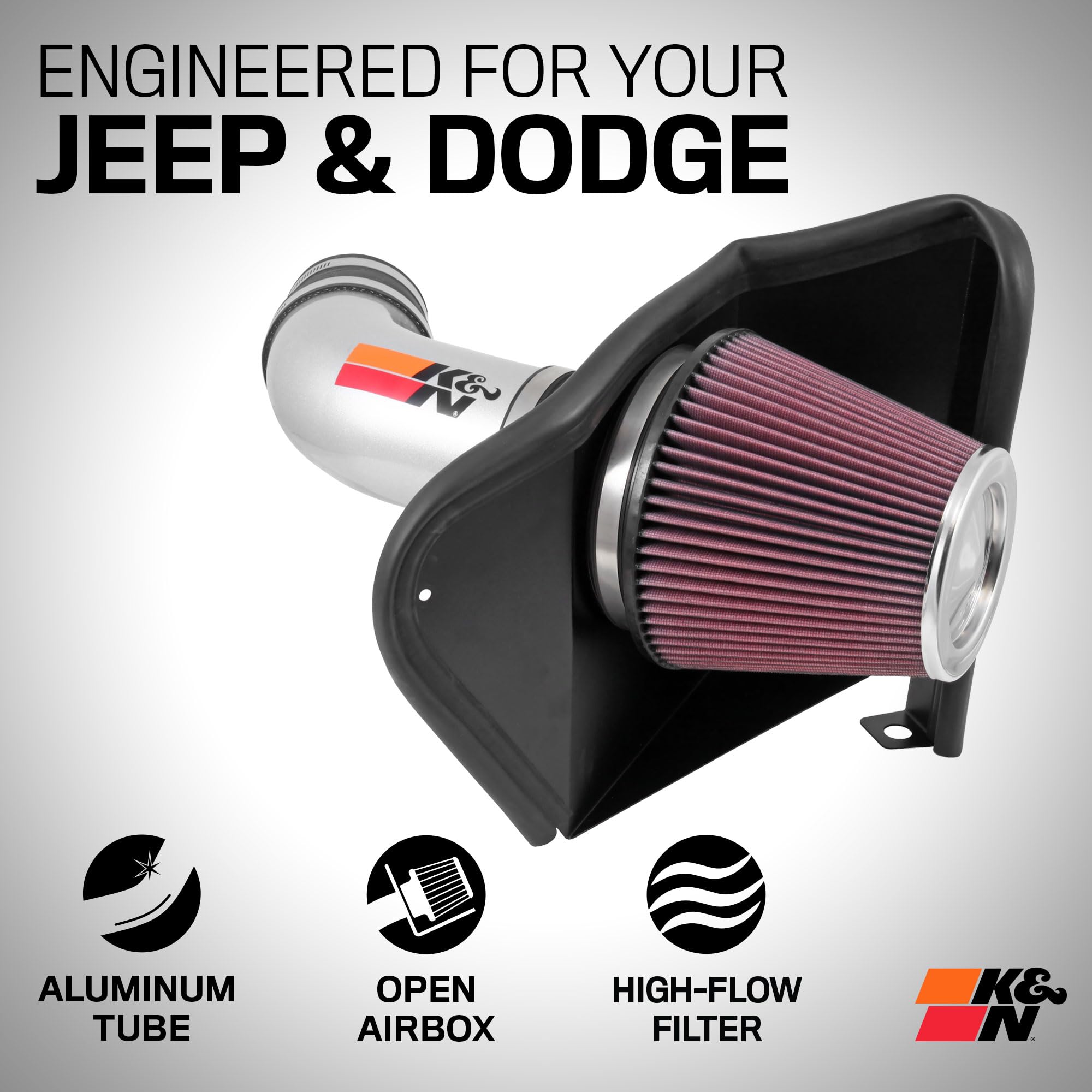 Cold Air Intake System K&N: High-Flow Air Filter, Increase Performance & Towing: Compatible with 2012-2023 DODGE/JEEP: Durango, Grand Cherokee, Grand Cherokee IV, 77-1567KS