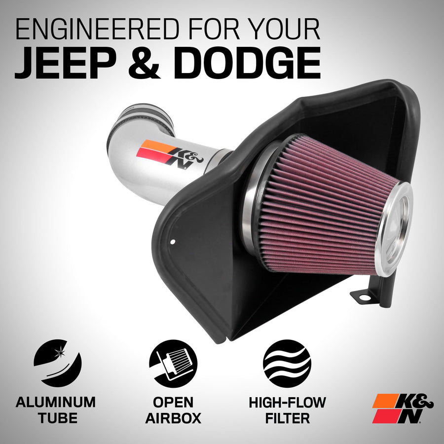 Cold Air Intake System K&N: High-Flow Air Filter, Increase Performance & Towing: Compatible with 2012-2023 DODGE/JEEP: Durango, Grand Cherokee, Grand Cherokee IV, 77-1567KS
