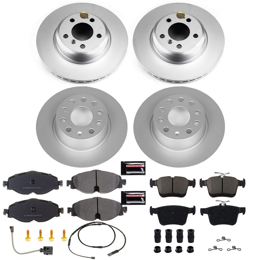 Power Stop CRK7111 Brake Kit Front & Rear Geomet Coated and 1 Front Sensor Wire For Audi A3 2015-2016, Audi A3 Quattro 2015-2018, A3 Sportback e-tron 2016-2018, VWe-Golf 2015-2019 [Model Specific]