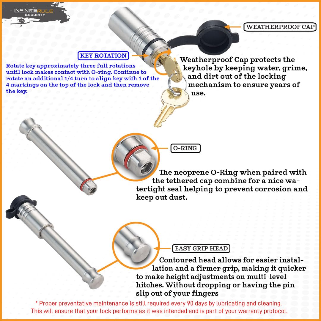 61573 InfiniteRule Security | 2 Pack, Keyed Alike, Receiver Locks for 3" Receiver