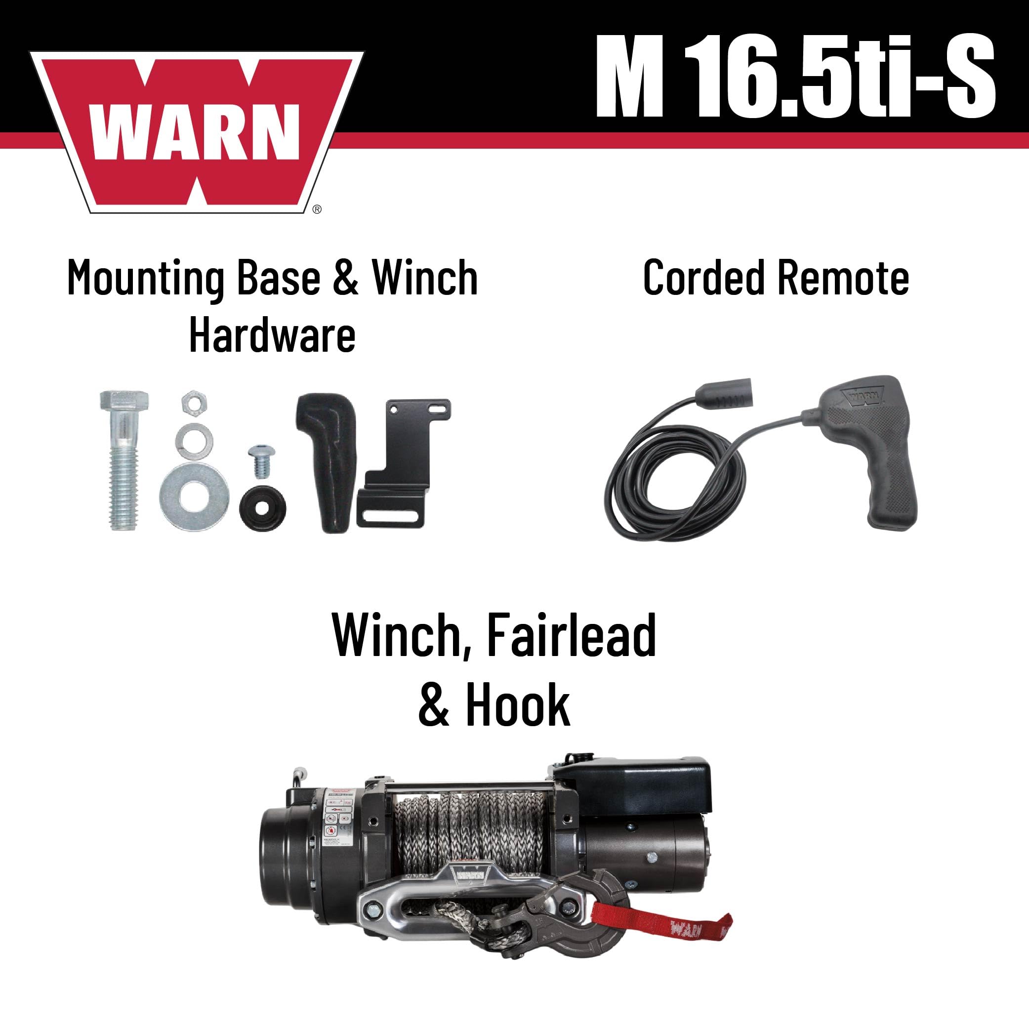 16.5ti-S WARN Heavyweight Winch – 16,500 lb Pulling Capacity, Synthetic Rope, Advanced Sealed Motor, Waterproof Design, All-Metal Gear Train for Off-Road Recovery & Industrial Use