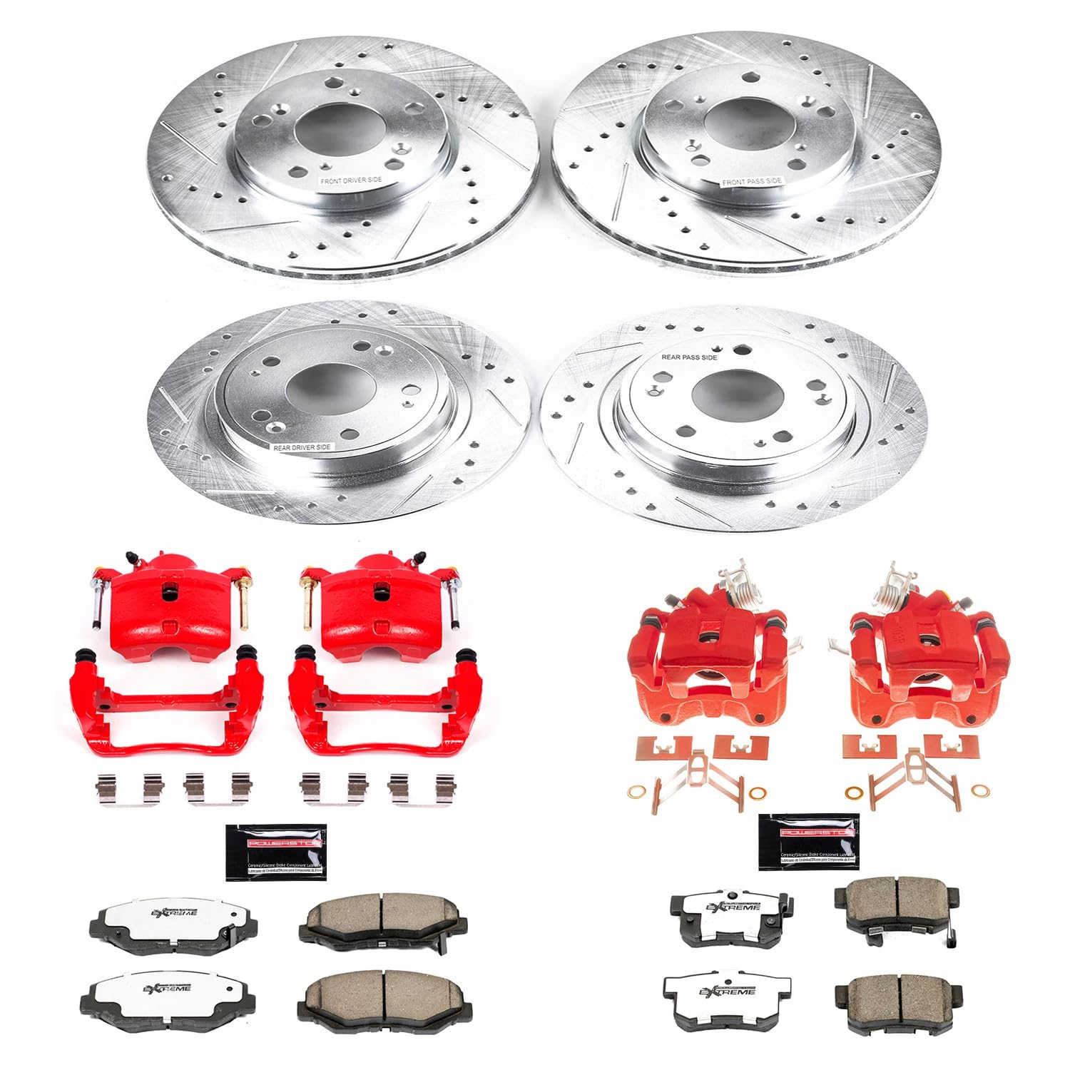 Power Stop Z26 KC2745-26, Front and Rear Caliper Kit-Brake Rotors, Carbon Ceramic Brake Pads, Calipers For Honda Accord 2005 [Model Specific]
