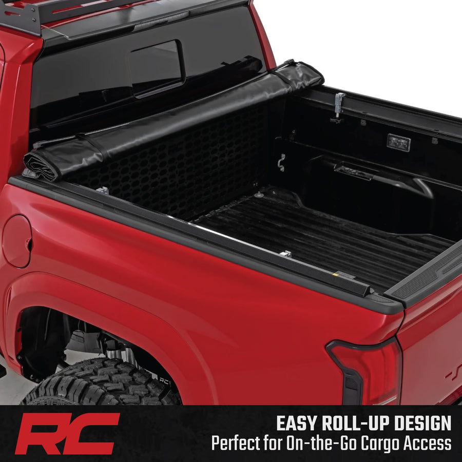 Soft Roll Up Rough Country Truck Bed Tonneau Cover for Toyota Tacoma (2024-2026) - Fits 5' (60") Bed, Weather-Resistant Roll Up Bed Cover