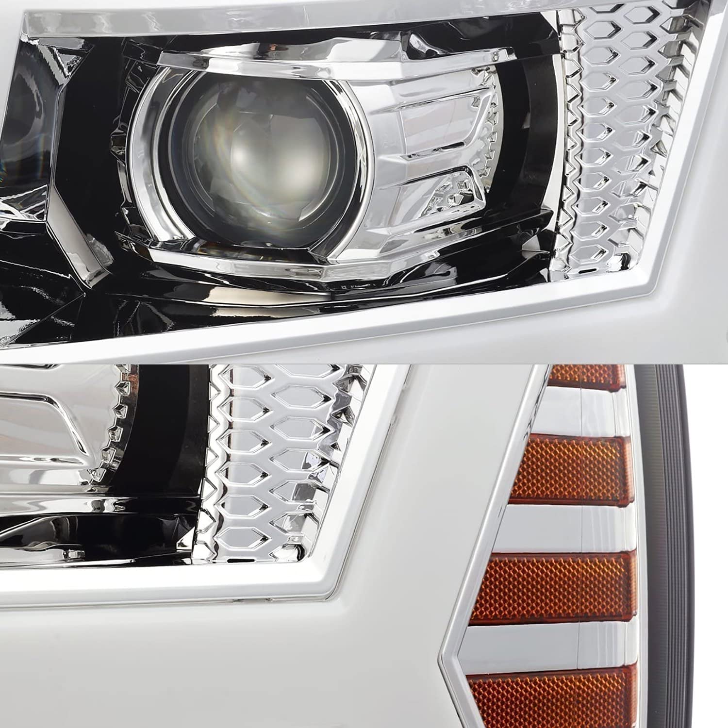 07-13 Chevy 1500 AlphaRex LUXX LED Proj Headlights Plank Design Chrome w/Activ Light/Seq Signal/DRL