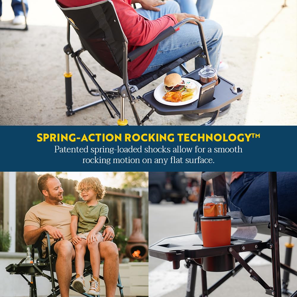 Freestyle Rocker XL GCI OUTDOOR with Side Table Camping Chair | Portable Folding Rocking Chair with Solid, Durable Armrests, Drink Holder & Comfortable Backrest — Red