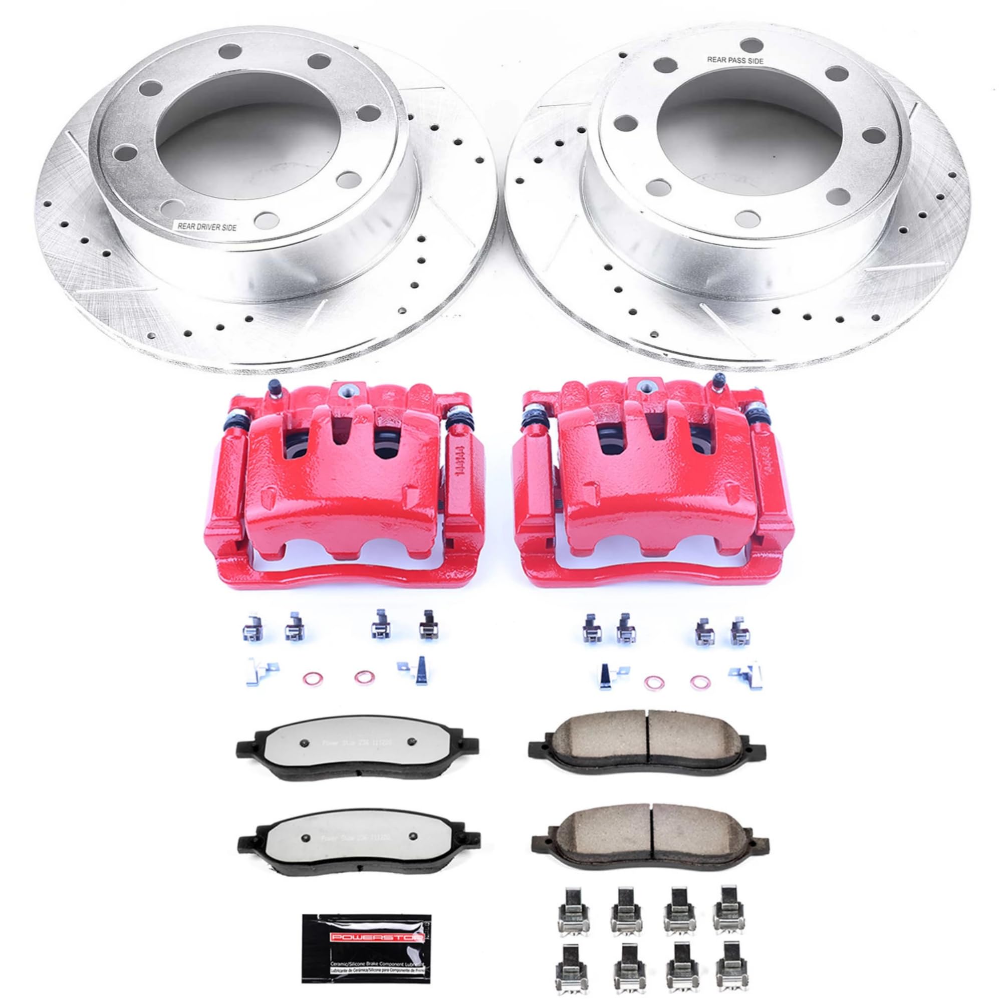 Power Stop Z36 KC1799-36 Truck & Tow Rear Caliper Kit-Drilled/Slotted Brake Rotors, Carbon-Fiber Ceramic Brake Pads, Calipers For Ford F-250 Super Duty, Ford F-350 Super Duty [Model Specific]