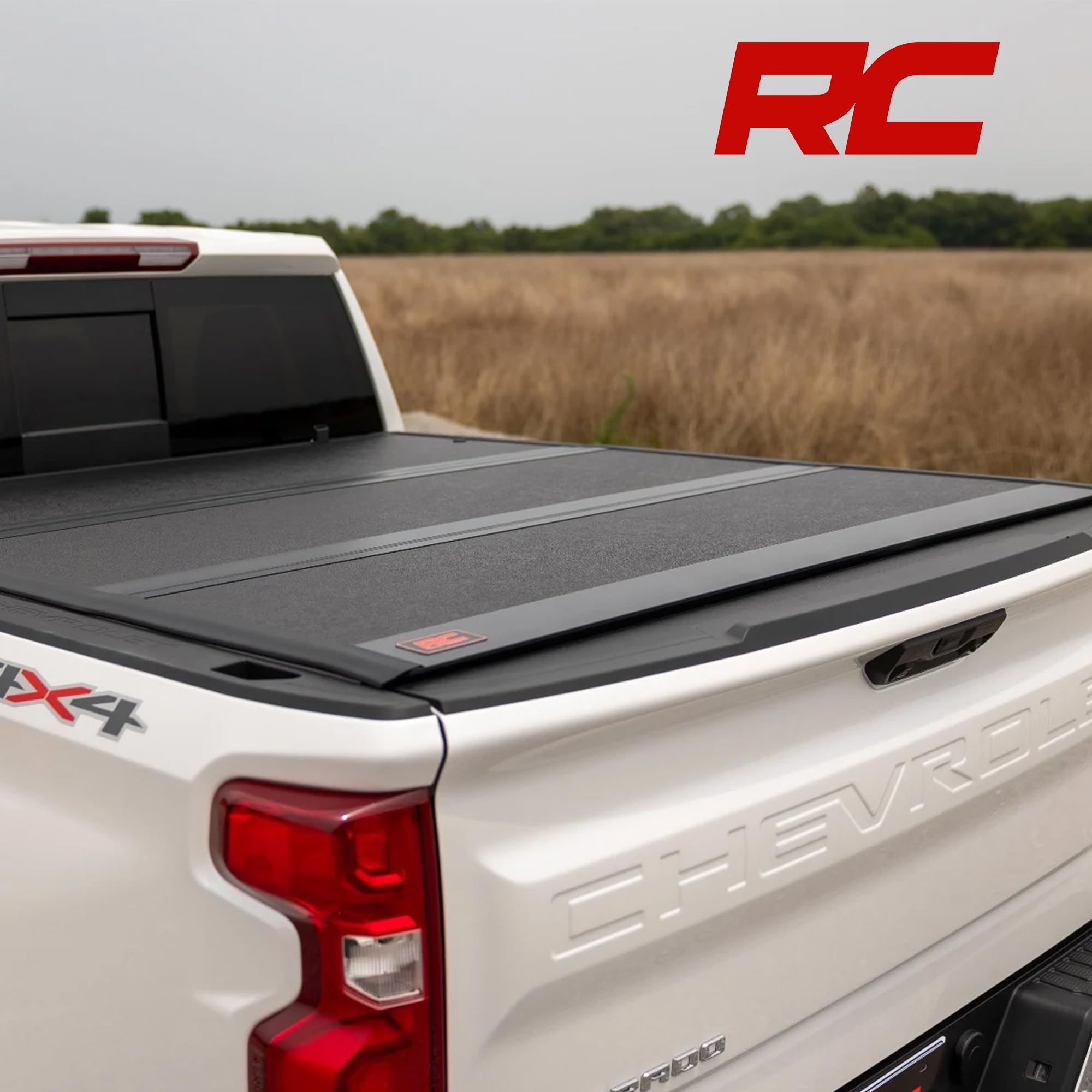 Rough Country Tonneau Cover Hard Tri-Fold for Chevy Silverado & GMC Sierra 1500 (2019–2026) - Low-Profile Aluminum Truck Bed Cover, Fits 5'10 Short Bed