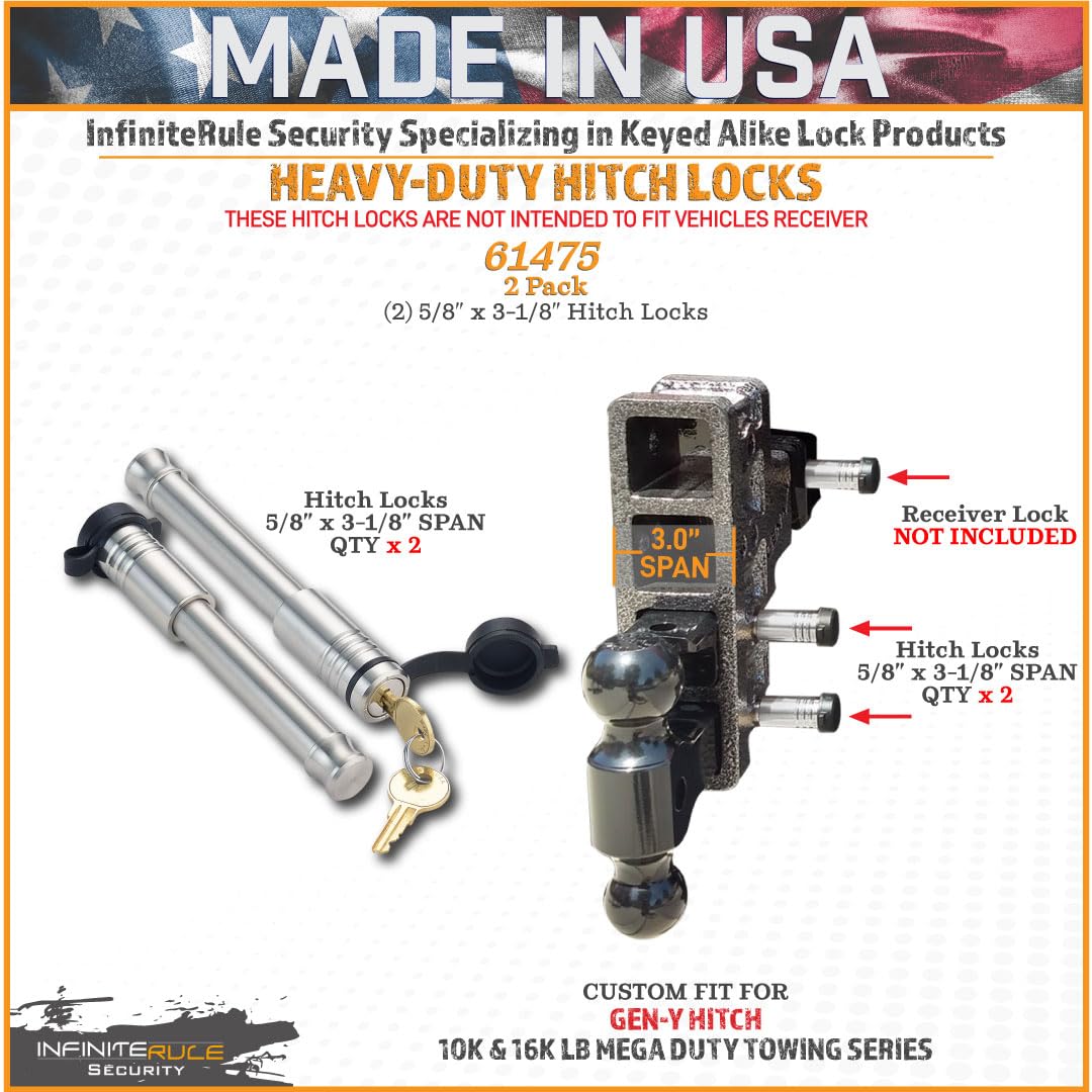 Security InfiniteRule 61475 | 2 Pack, Keyed Alike, Hitch Locks for Gen-Y Hitch Mega Duty 10K LB & 16K LB Series - Fits Adjustable Ball Mount Only - Does NOT FIT Vehicle Receiver
