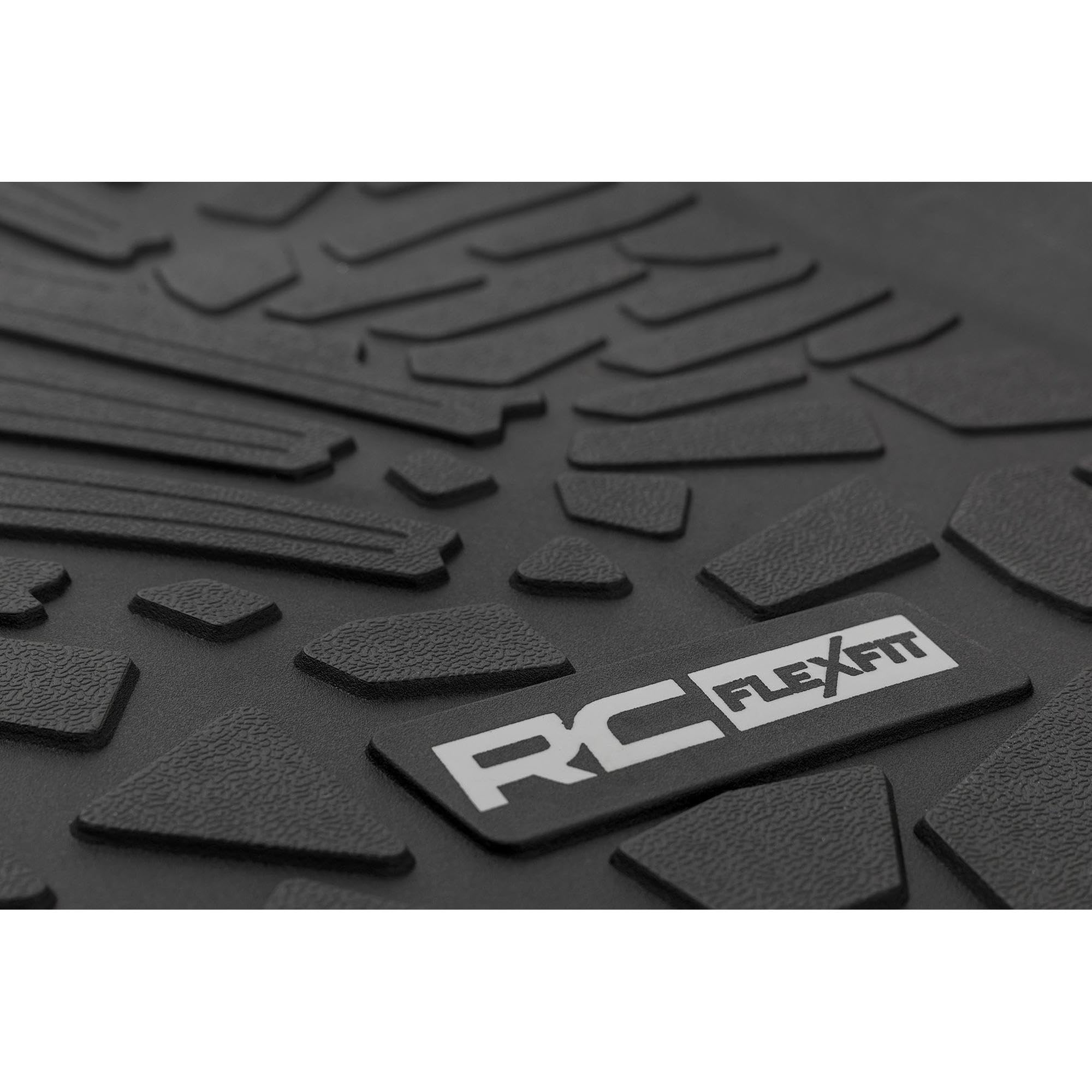 Rough Country Front Floor Mats Flex-Fit for Jeep Wrangler JL Unlimited 4-Door (2018-2025) - Front & Rear Set, Custom All-Weather Non-Slip TPE Liners w/Spill Saver Lip