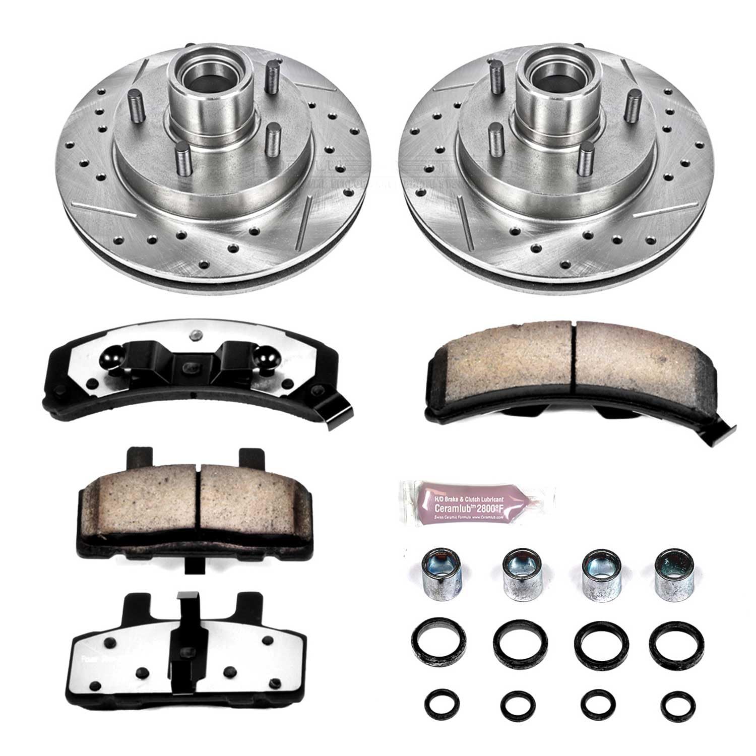 Front Brake Kit Power Stop For 1995 1996 1997 Chevrolet Blazer - Truck & Tow Carbon Fiber Ceramic Brake Pads & Drilled and Slotted Rotors Replacement, K1985-36