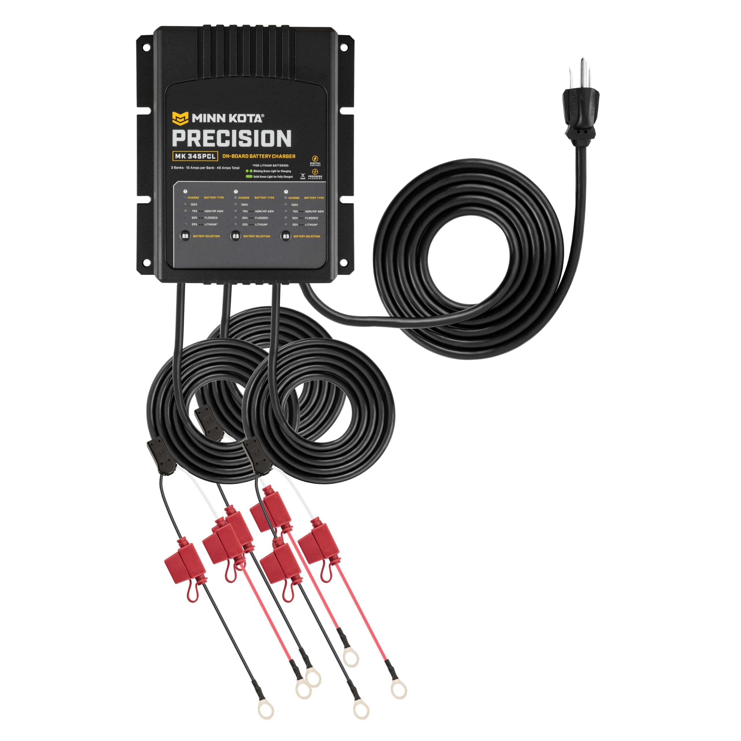 Minn Kota On-Board Marine Battery Charger Precision MK-345PCL – 3 Banks, 15 Amps Each