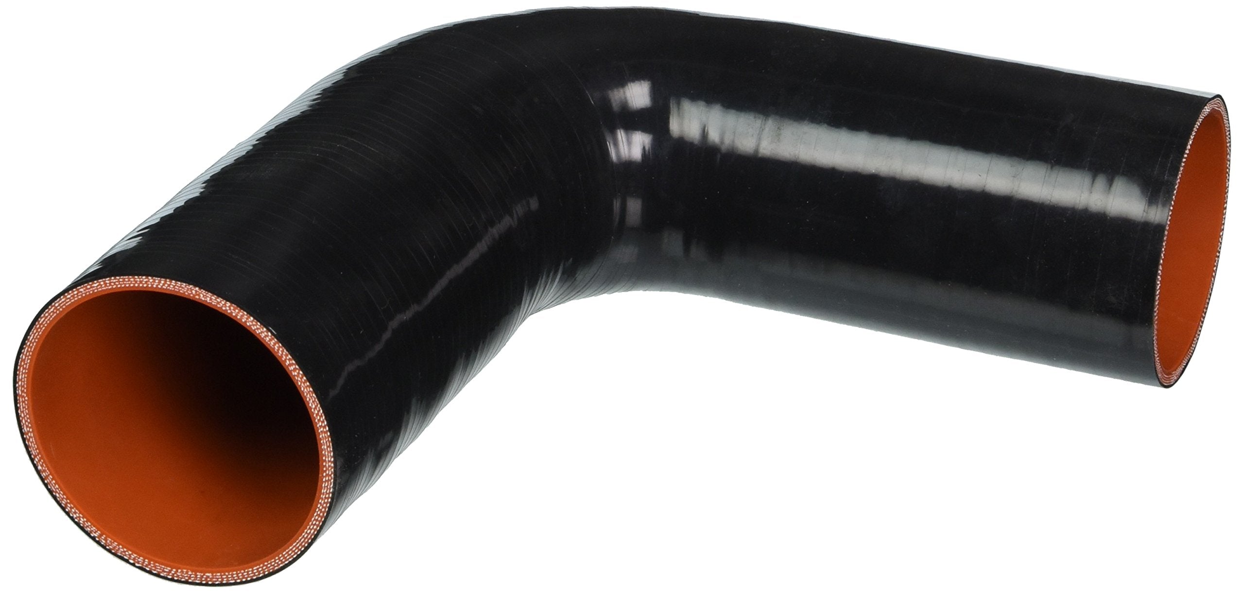 HPS 90 degree HTSER90-275-300-BLK Silicone High Temperature 4-ply Reinforced Elbow Reducer Coupler Hose, 30 PSI Maximum Pressure, 4" Leg Length on each side, 2-3/4" > 3" ID, Black