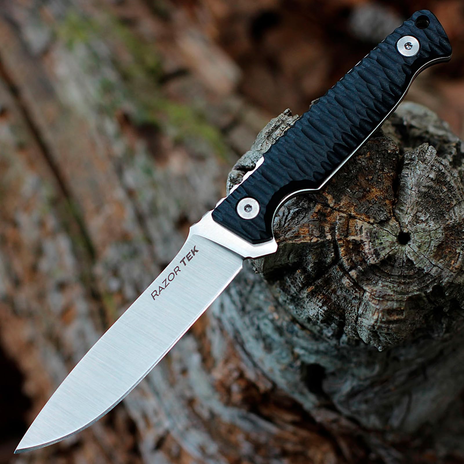 4" COLD STEEL Razor Tek Clip Point Fixed Blade EDC Outdoor Camping Hunting Utility Knife, 4" Ergonomic Textured Handle, Weather-Resistant Secure-Ex Sheath