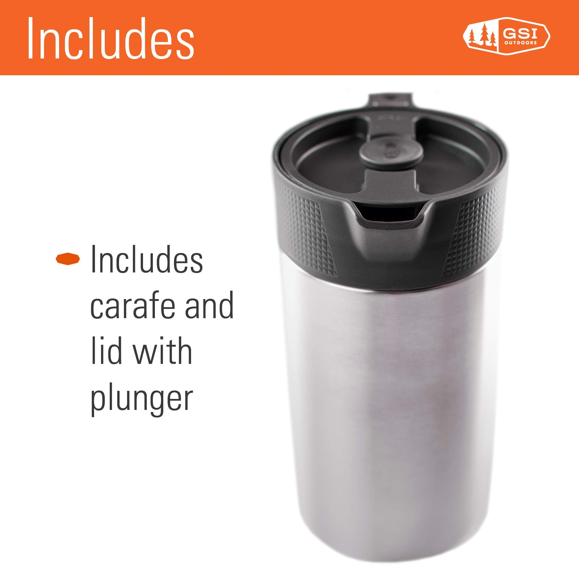 Glacier Stainless GSI Outdoors JavaPress, 30oz French Press Coffee Mug for Camping, Brushed