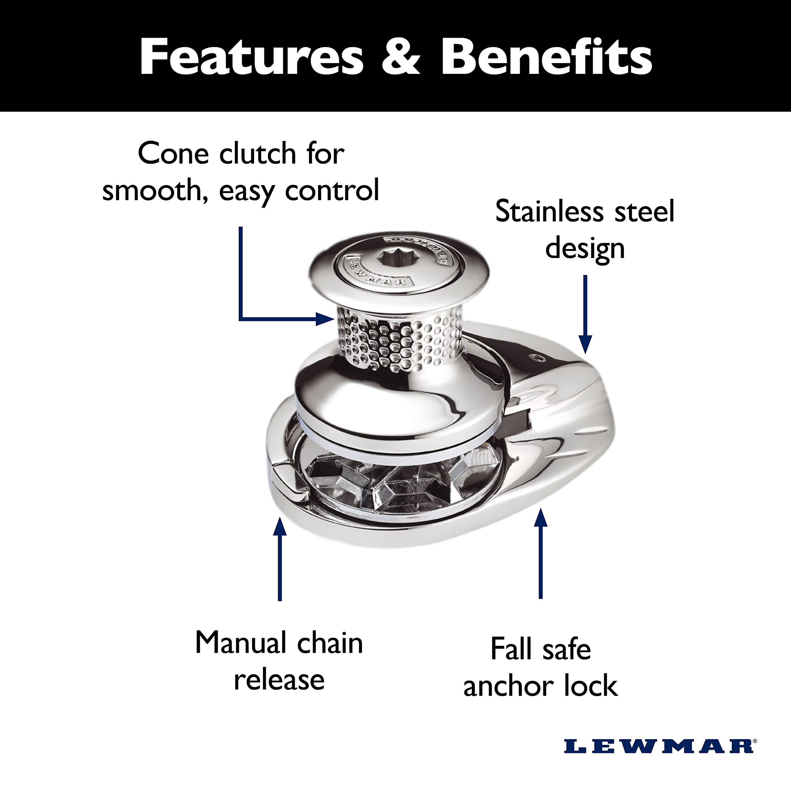 Lewmar 12V/1,000-Watt V3 Drum Gypsy for Electric Power/Sailboats 40'-50' with Stainless Steel FastFit, Fits 5/16" G4 Chain, Max Pull 2,260 lbs. - 2020201245