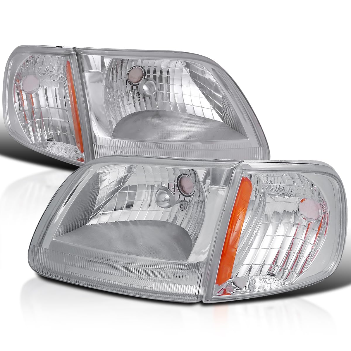 Headlights + Corner Lights SPEC-D TUNING Compatible with 1997-2003 Ford F-150, 1997-2002 Expedition Head Lights Lamps Assembly L+R Pair