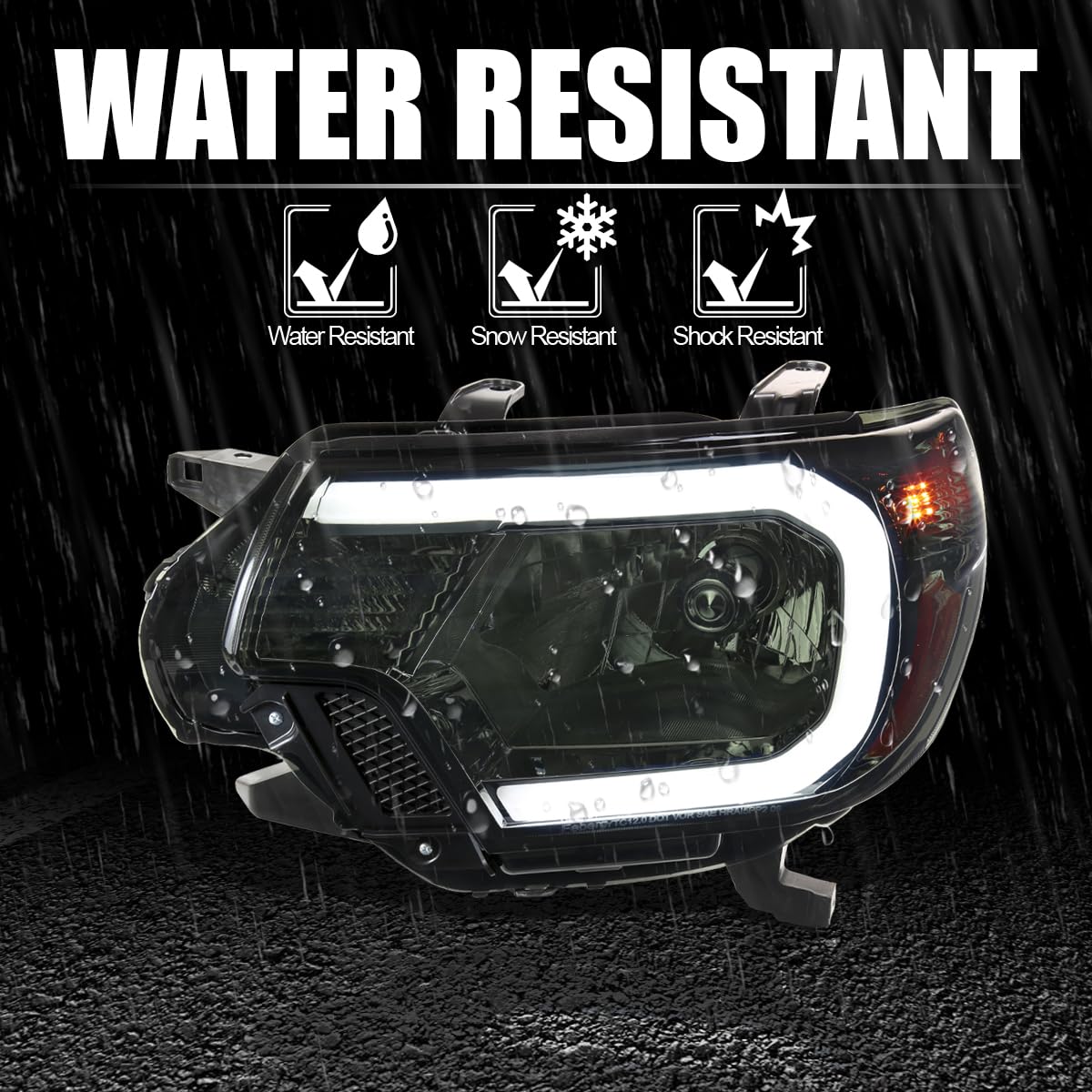 Smoke Headlights SPEC-D TUNING w/LED Strip Compatible with 2012-2015 Toyota Tacoma, Left + Right Pair Headlamp Assembly