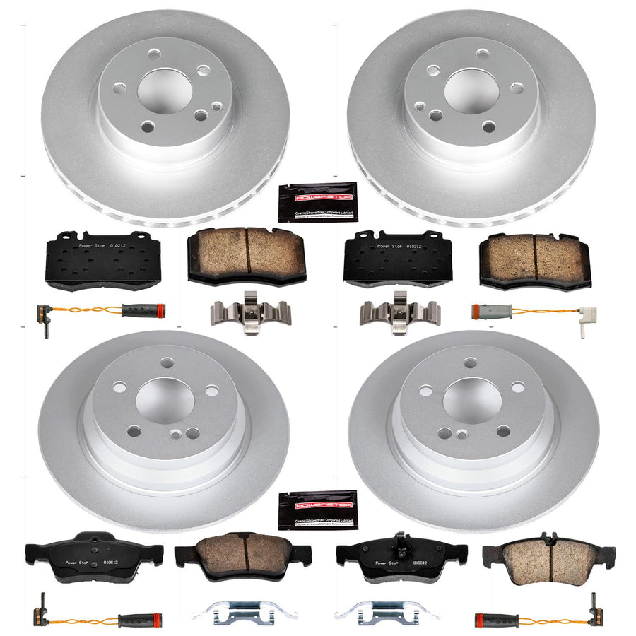 Power Stop Z23 Evolution Geomet Coated Brake Kit Front and Rear and 2 Front & 2 Rear Sensor Wires For Mercedes-Benz E500 2004-2006 [Model Specific]